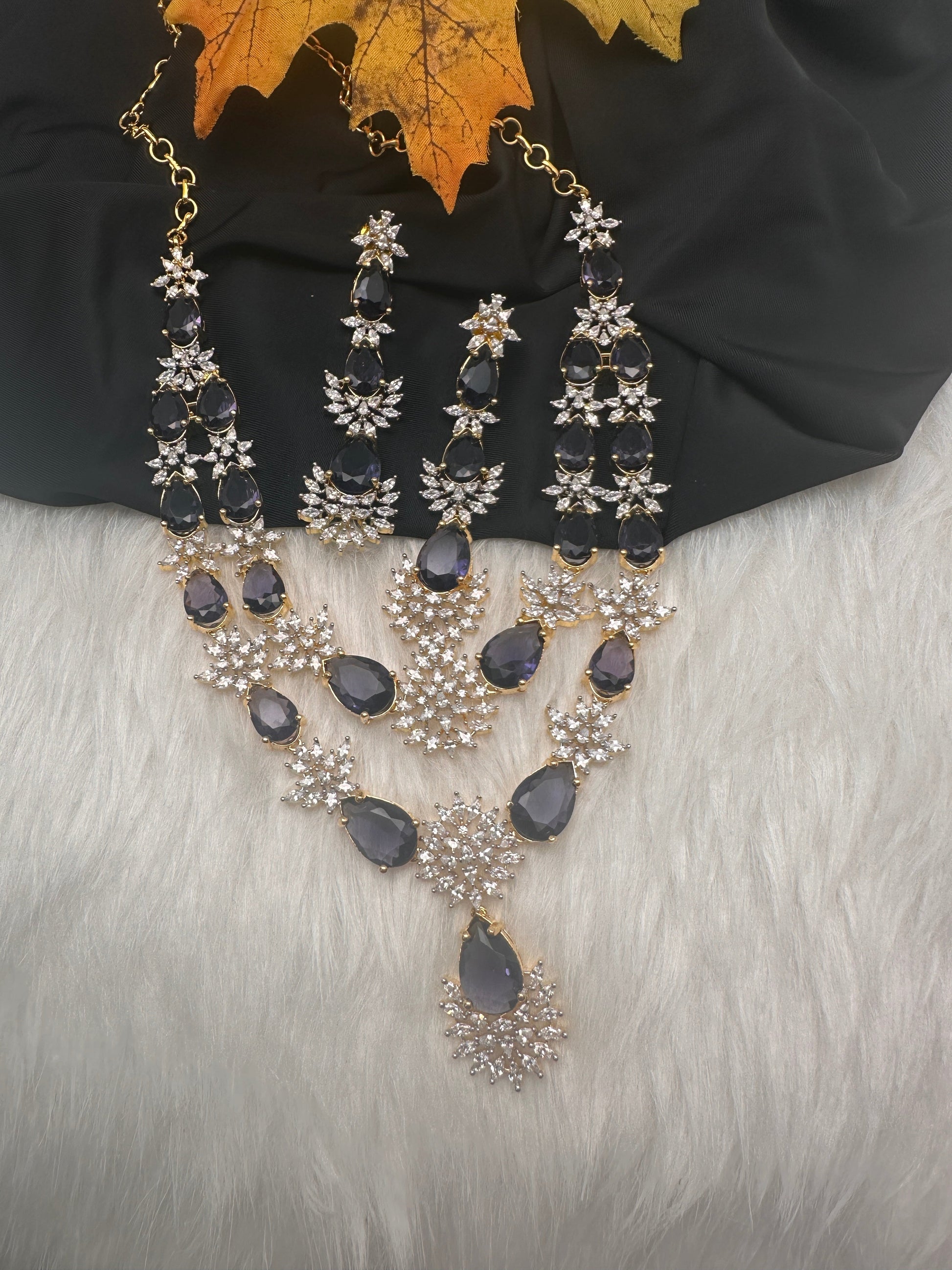 Doublet Double Layer AD Short Color Stone Necklace - Amethyst