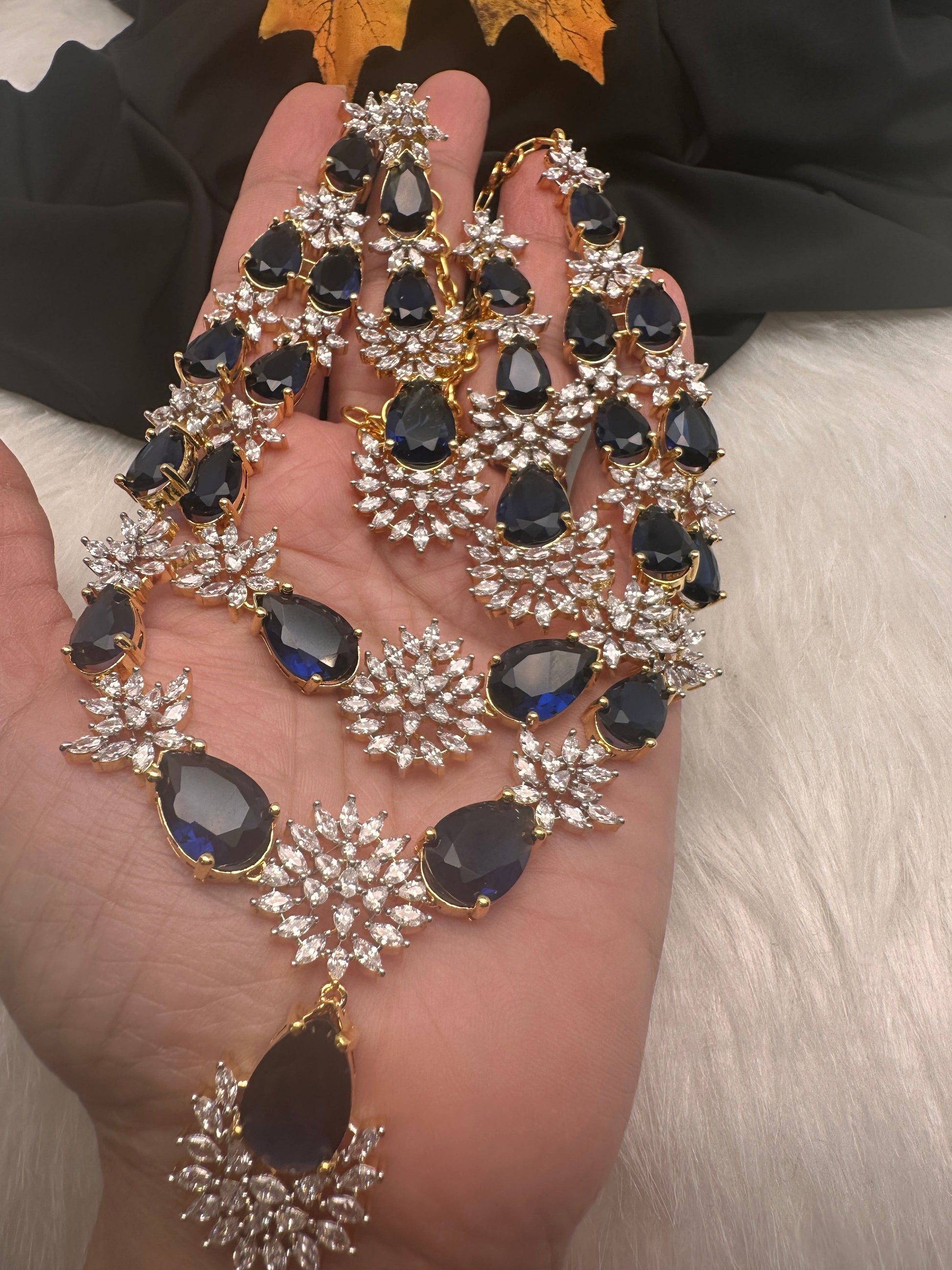 Doublet Double Layer AD Short Color Stone Necklace - Blue