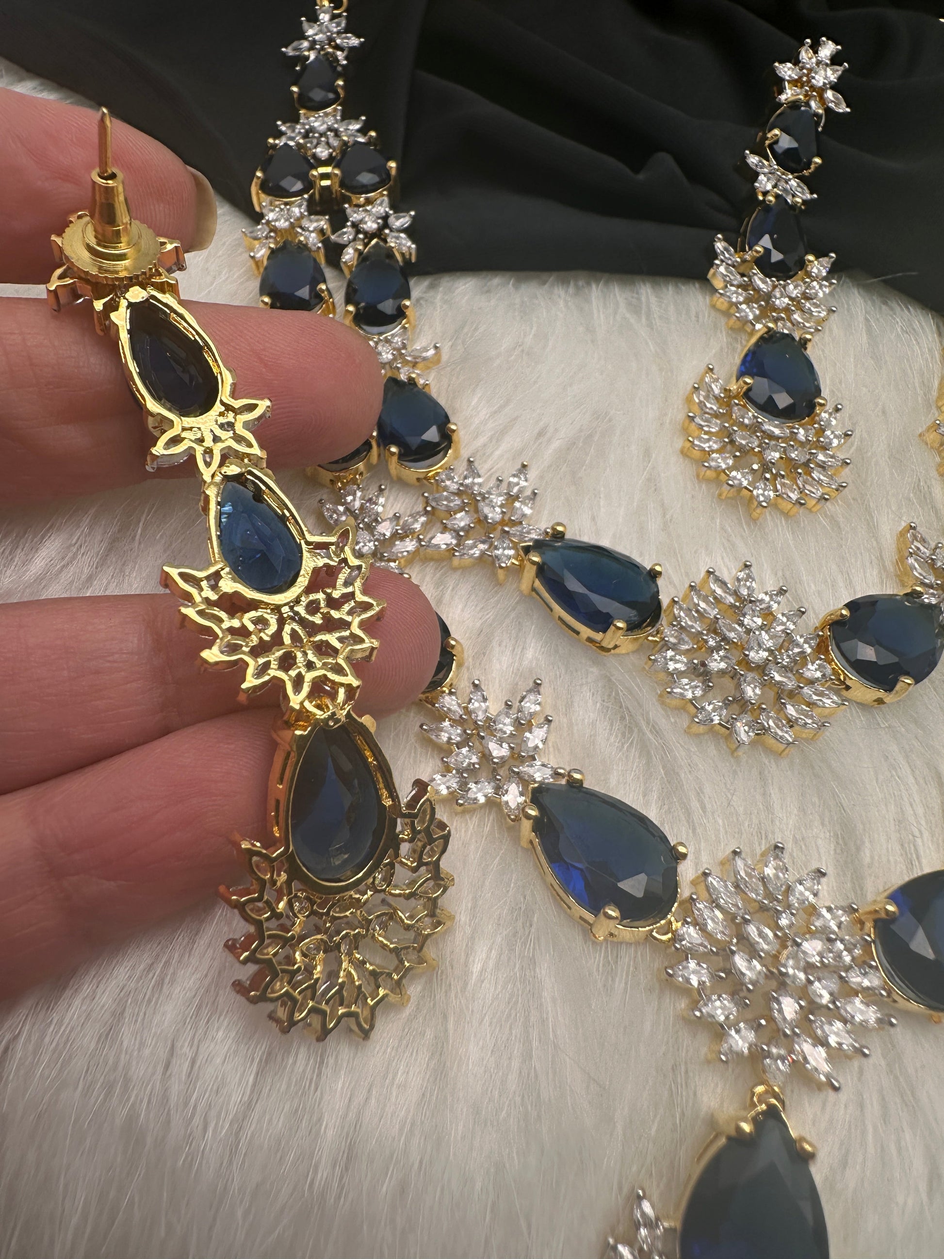 Doublet Double Layer AD Short Color Stone Necklace - Blue