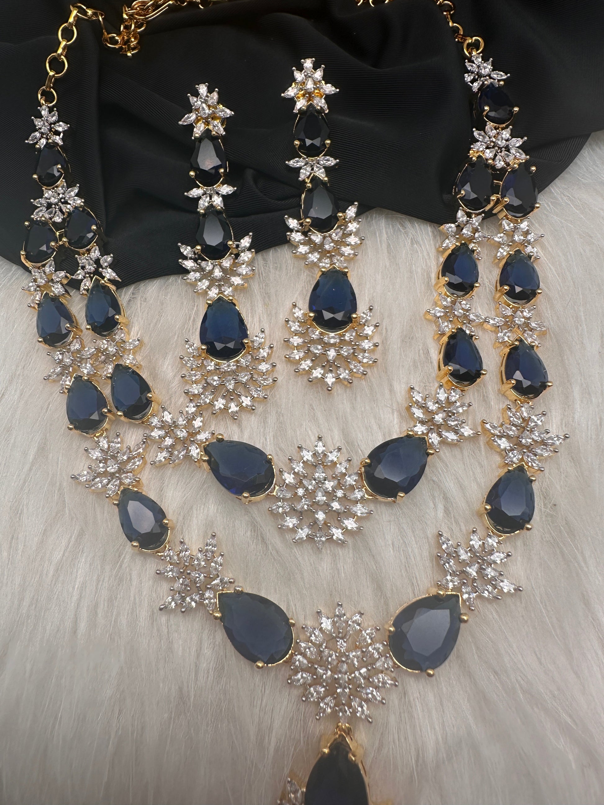 Doublet Double Layer AD Short Color Stone Necklace - Blue