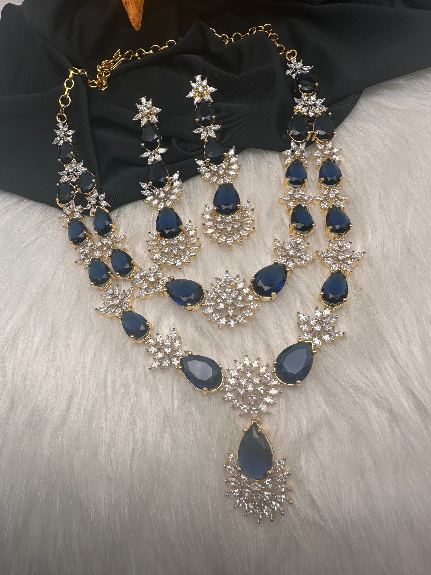Doublet Double Layer AD Short Color Stone Necklace - Blue