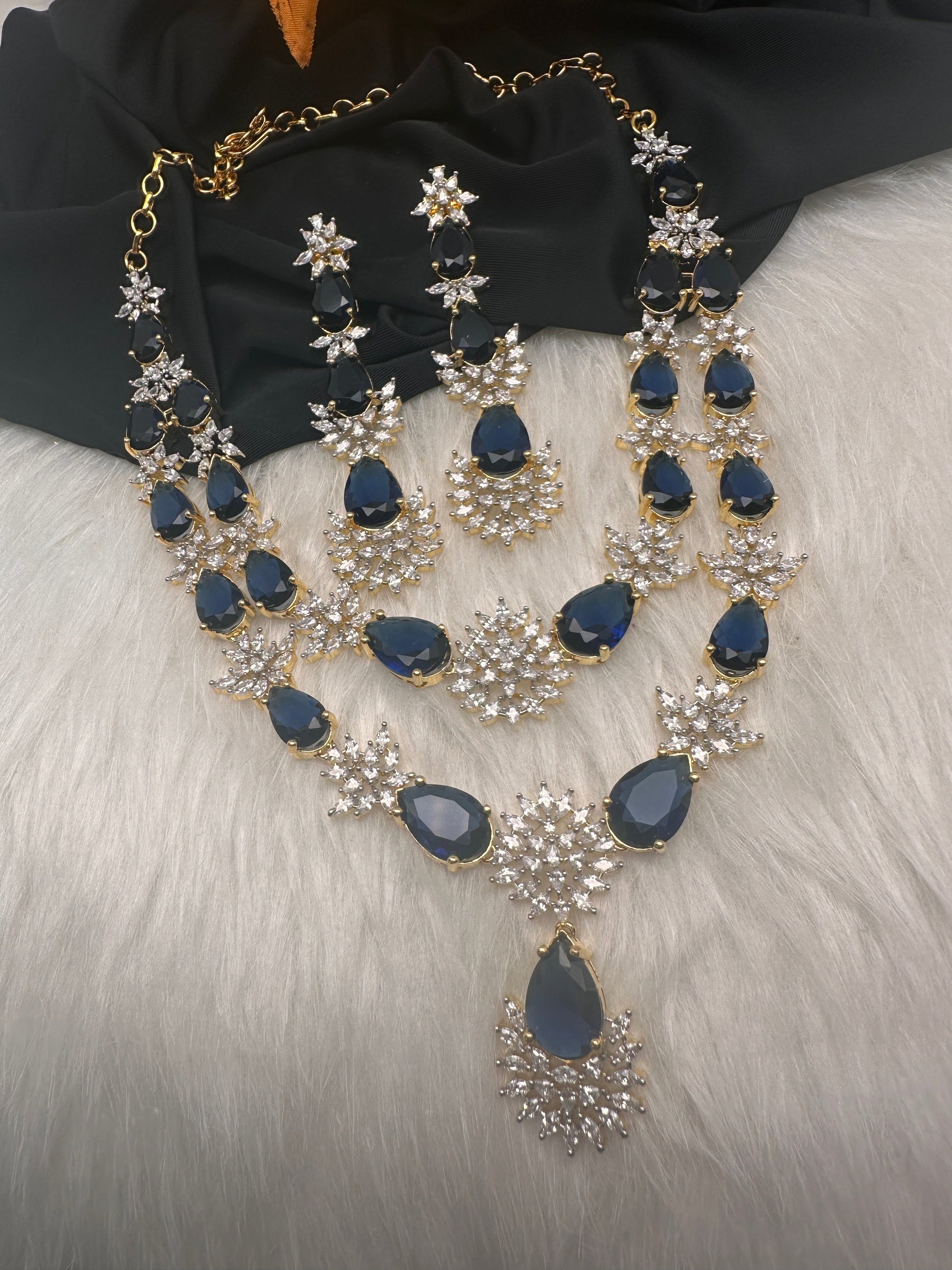 Doublet Double Layer AD Short Color Stone Necklace - Blue