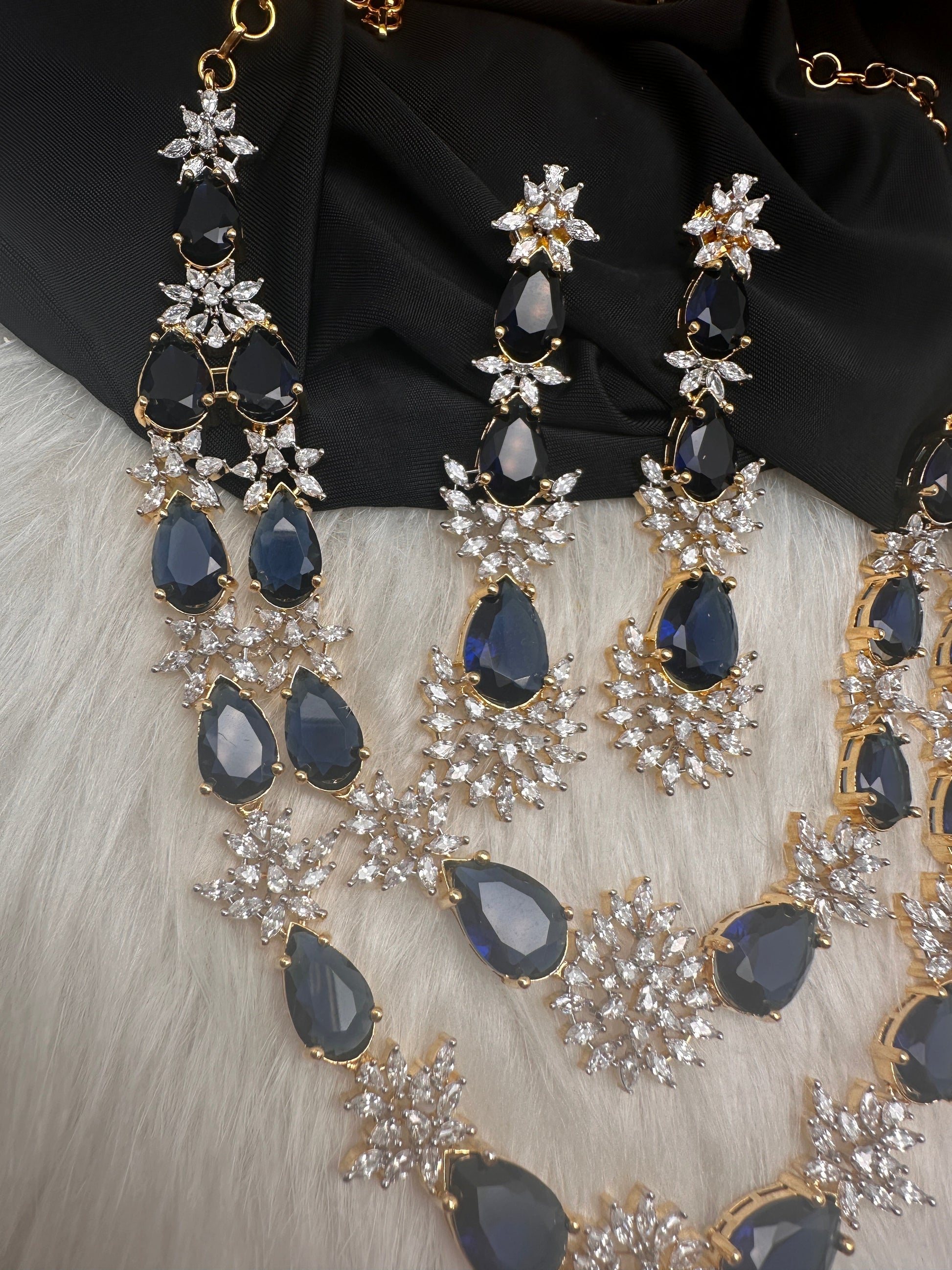Doublet Double Layer AD Short Color Stone Necklace - Blue
