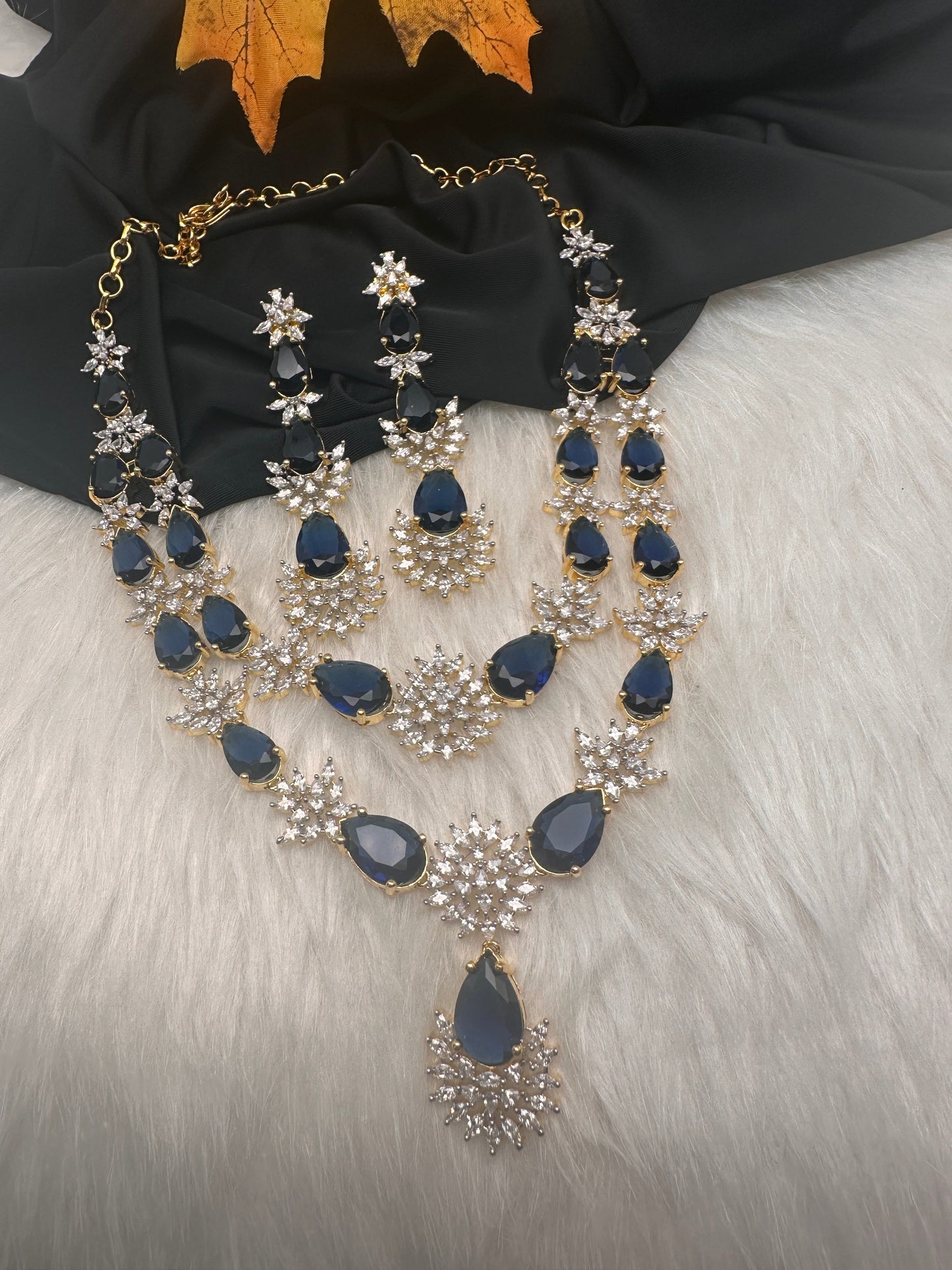 Doublet Double Layer AD Short Color Stone Necklace - Blue