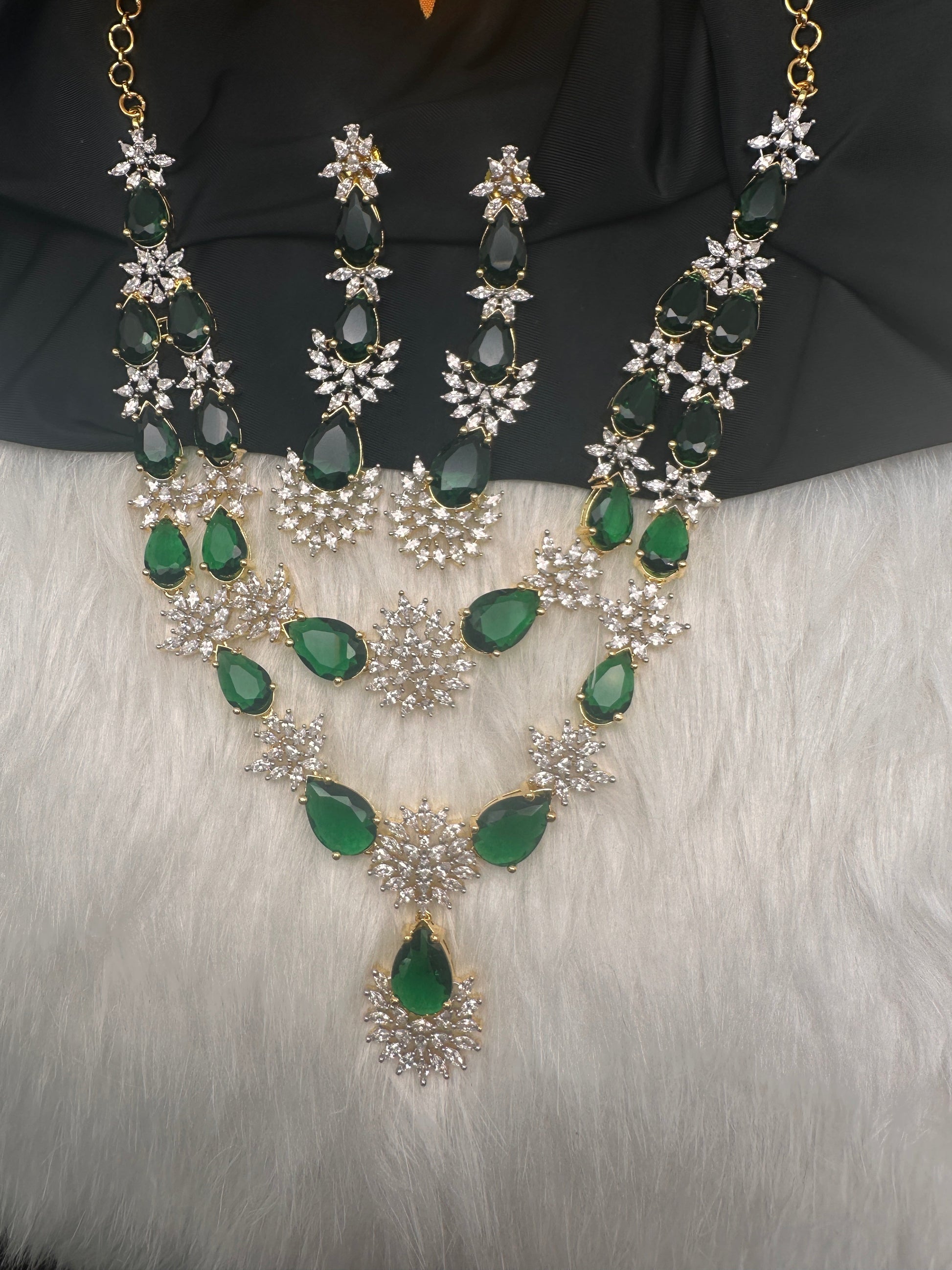 Doublet Double Layer AD Short Color Stone Necklace - Green