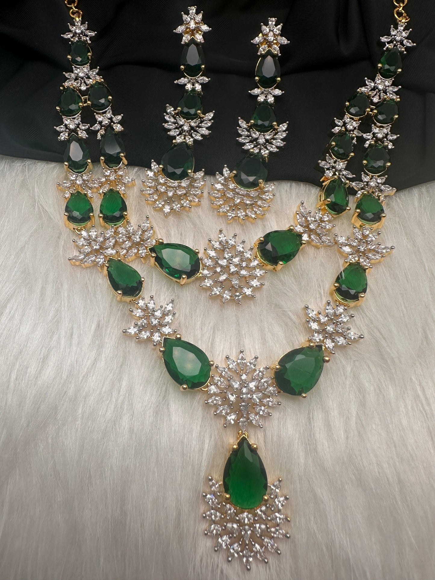 Doublet Double Layer AD Short Color Stone Necklace - Green
