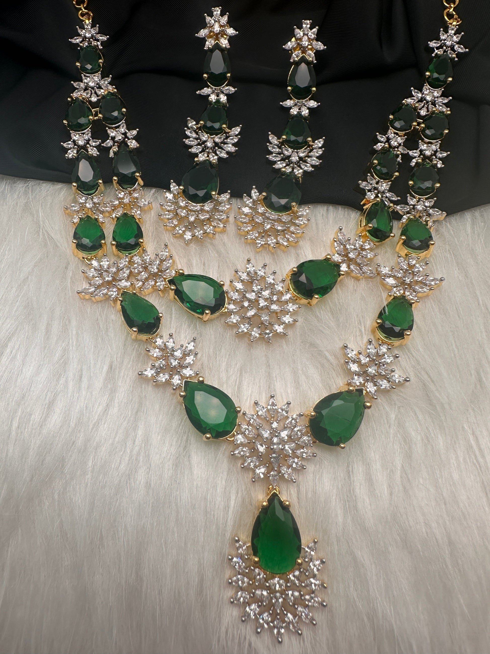 Doublet Double Layer AD Short Color Stone Necklace - Green
