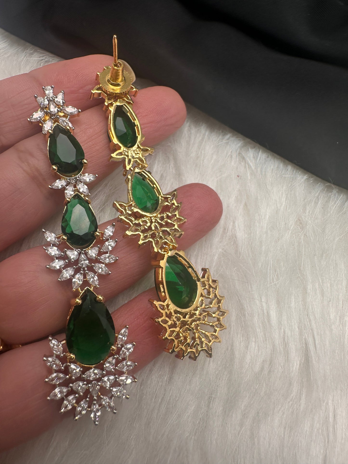 Doublet Double Layer AD Short Color Stone Necklace - Green
