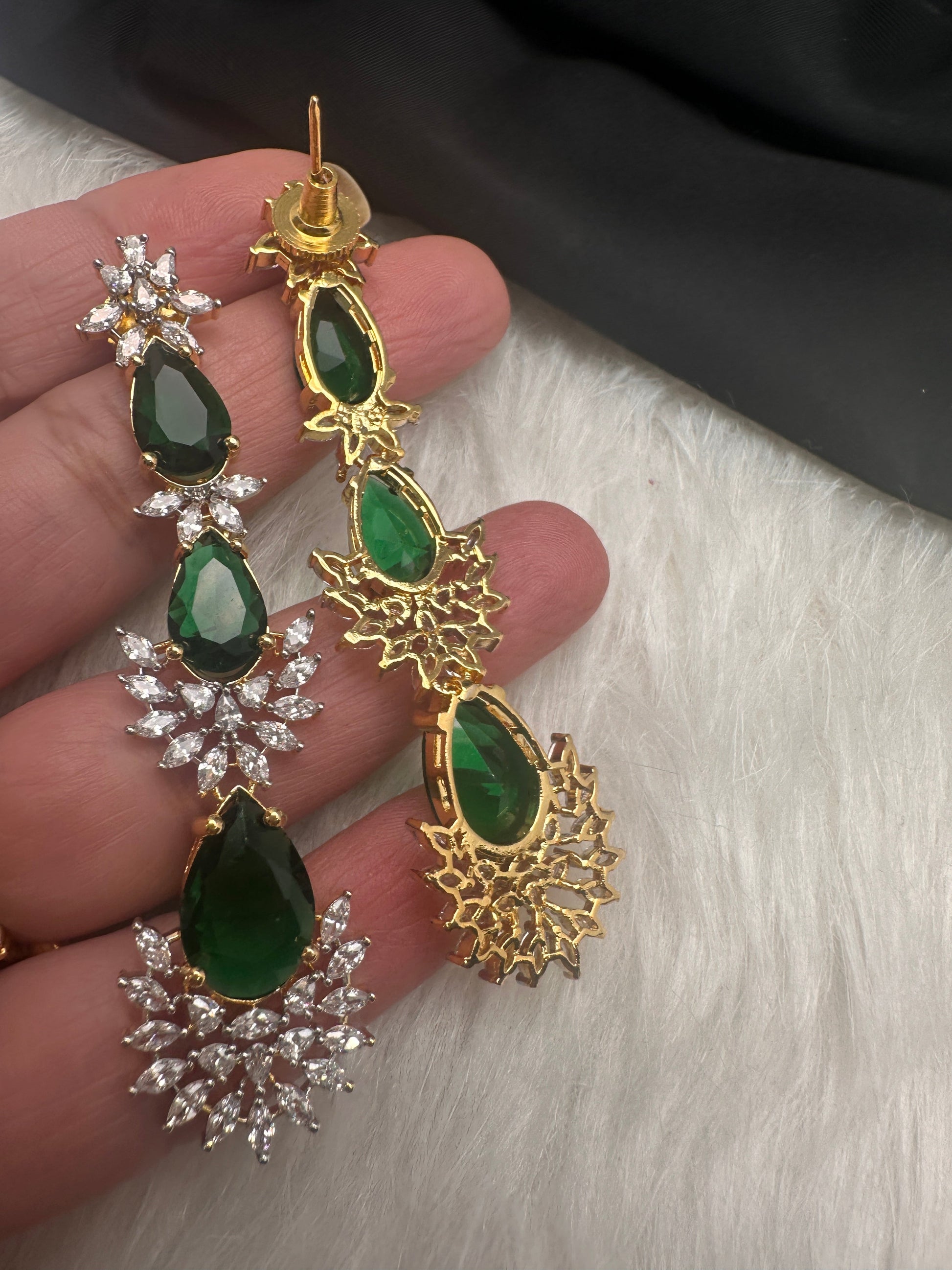 Doublet Double Layer AD Short Color Stone Necklace - Green