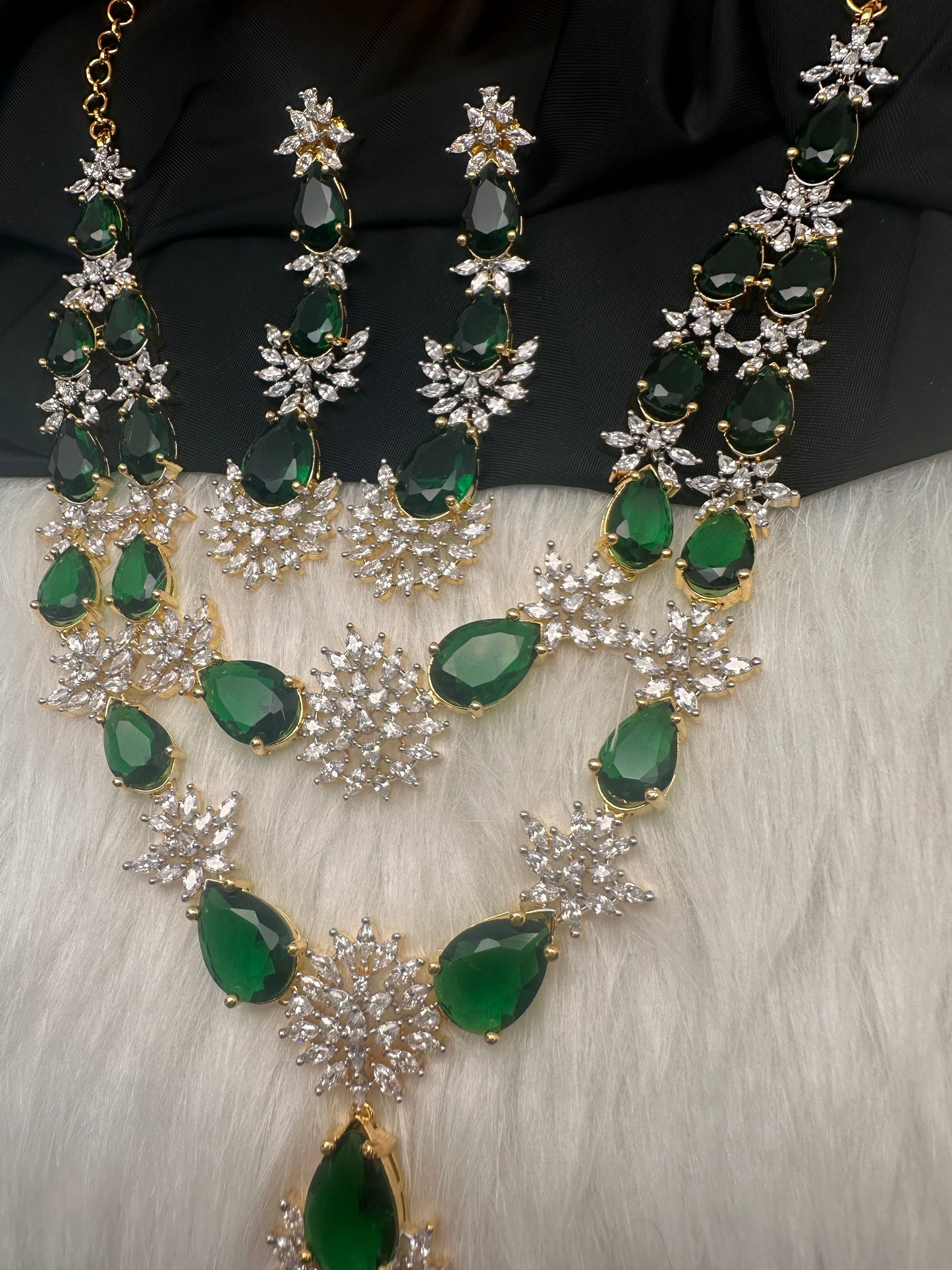 Doublet Double Layer AD Short Color Stone Necklace - Green
