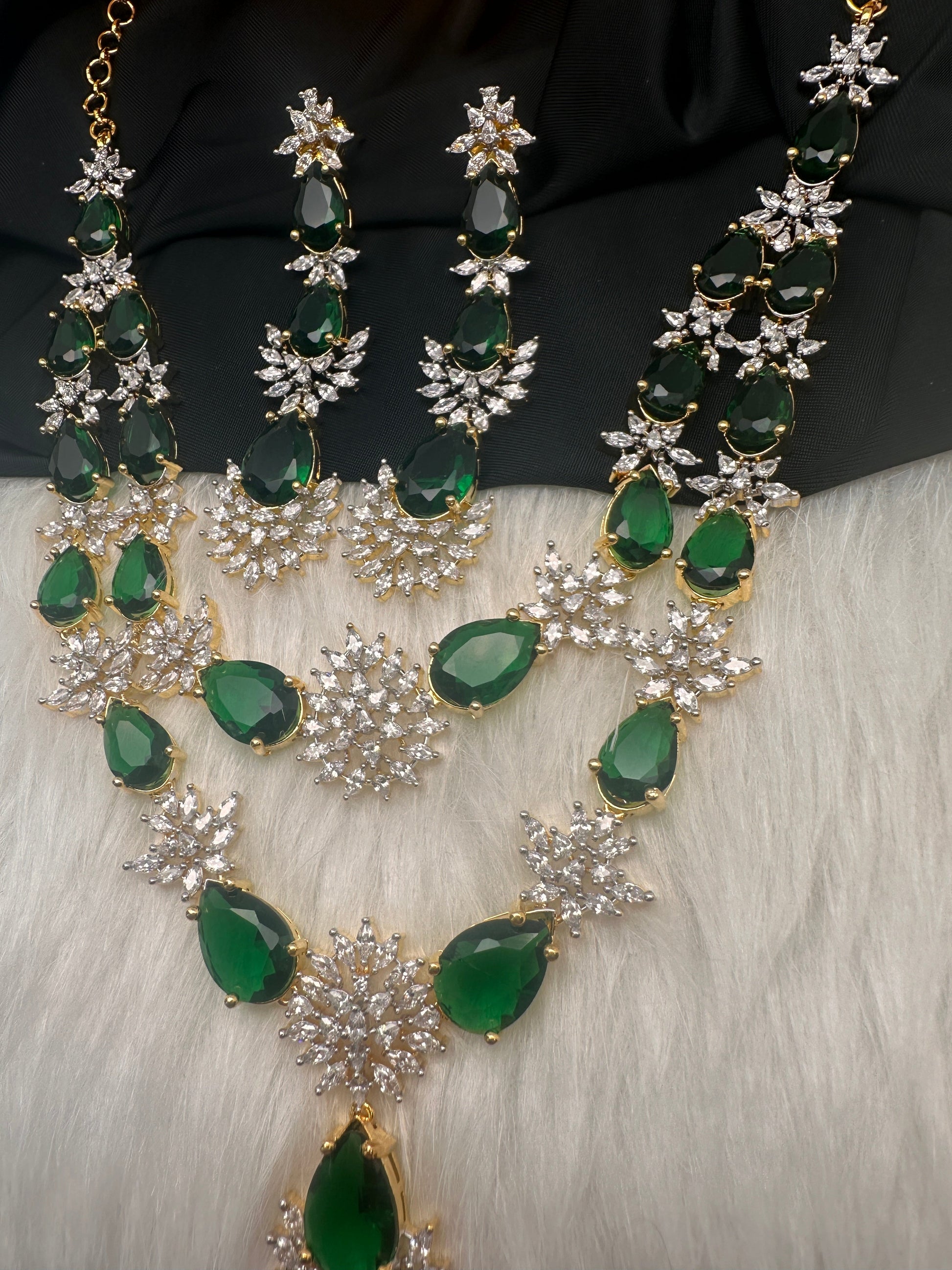 Doublet Double Layer AD Short Color Stone Necklace - Green
