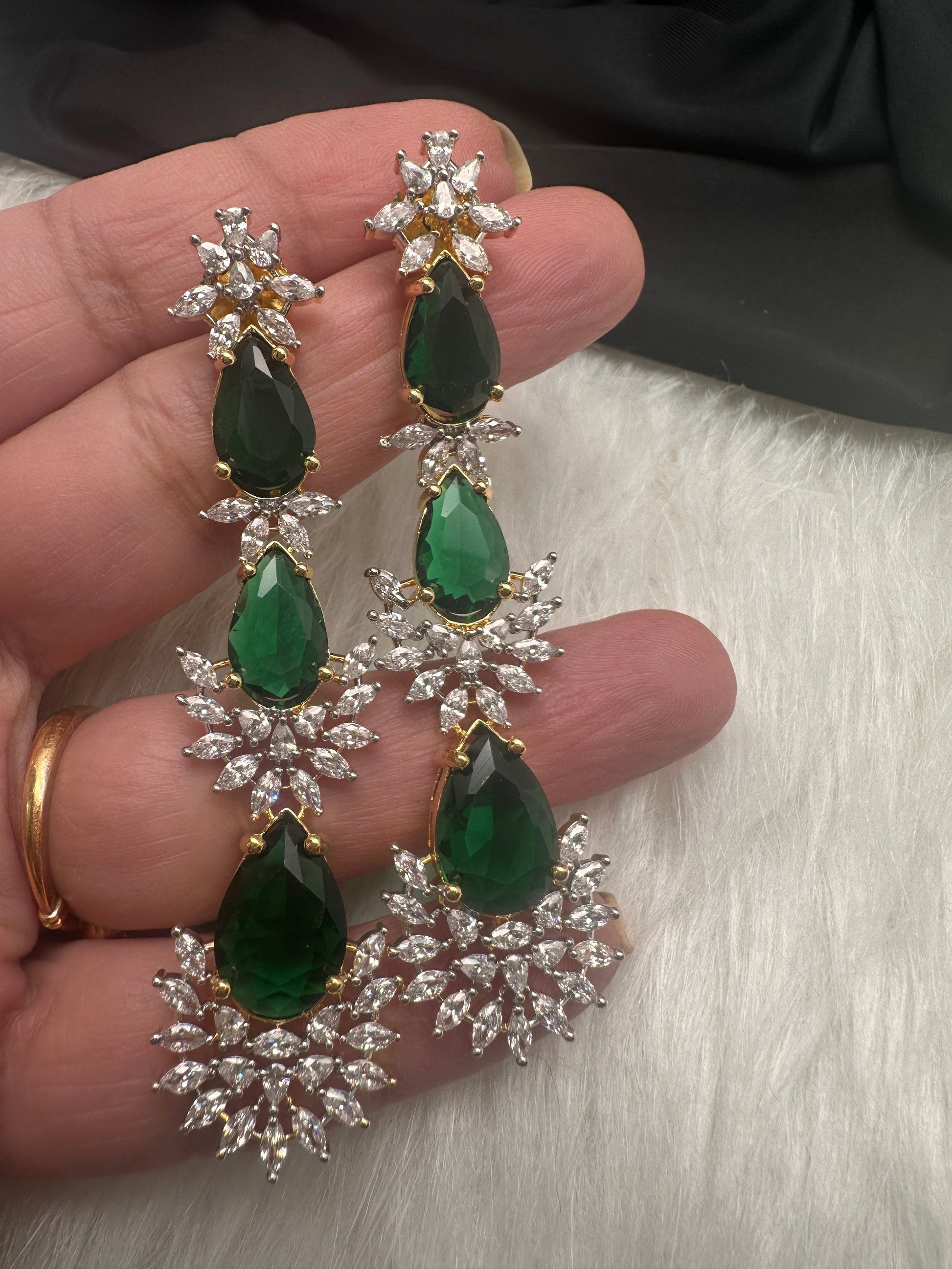 Doublet Double Layer AD Short Color Stone Necklace - Green