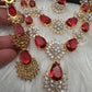 Doublet Double Layer AD Short Color Stone Necklace - Red