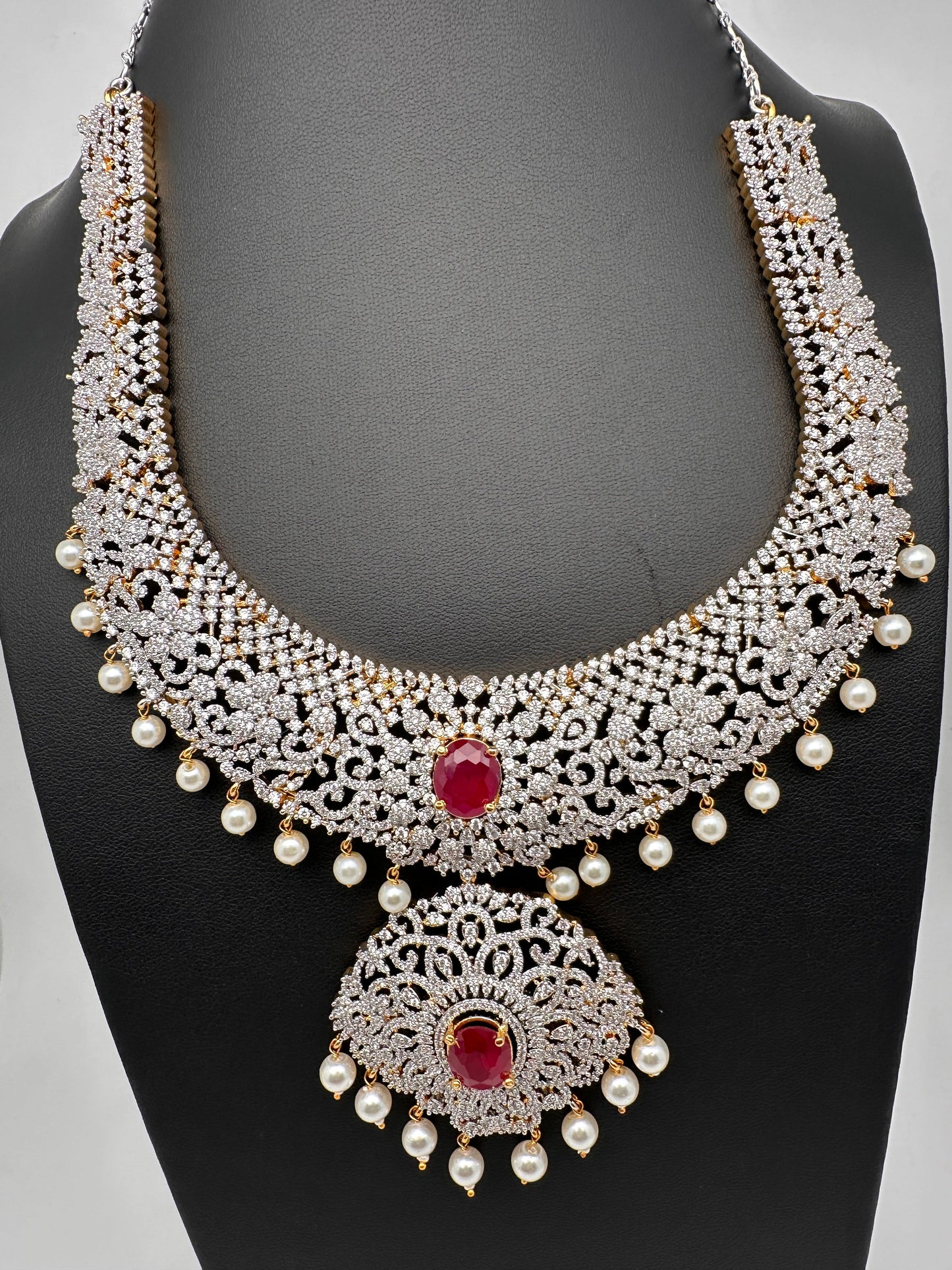 AD Ruby Pink Stone Short Necklace