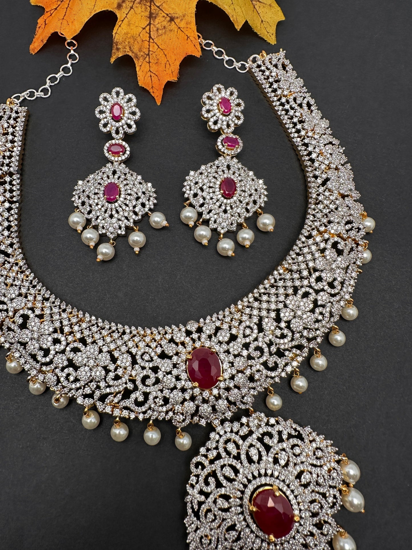 AD Ruby Pink Stone Short Necklace