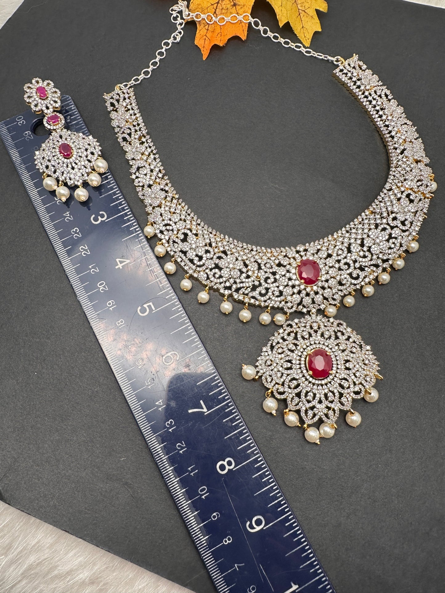 AD Ruby Pink Stone Short Necklace