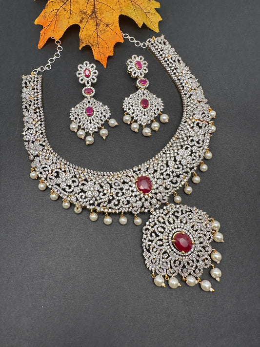 AD Ruby Pink Stone Short Necklace