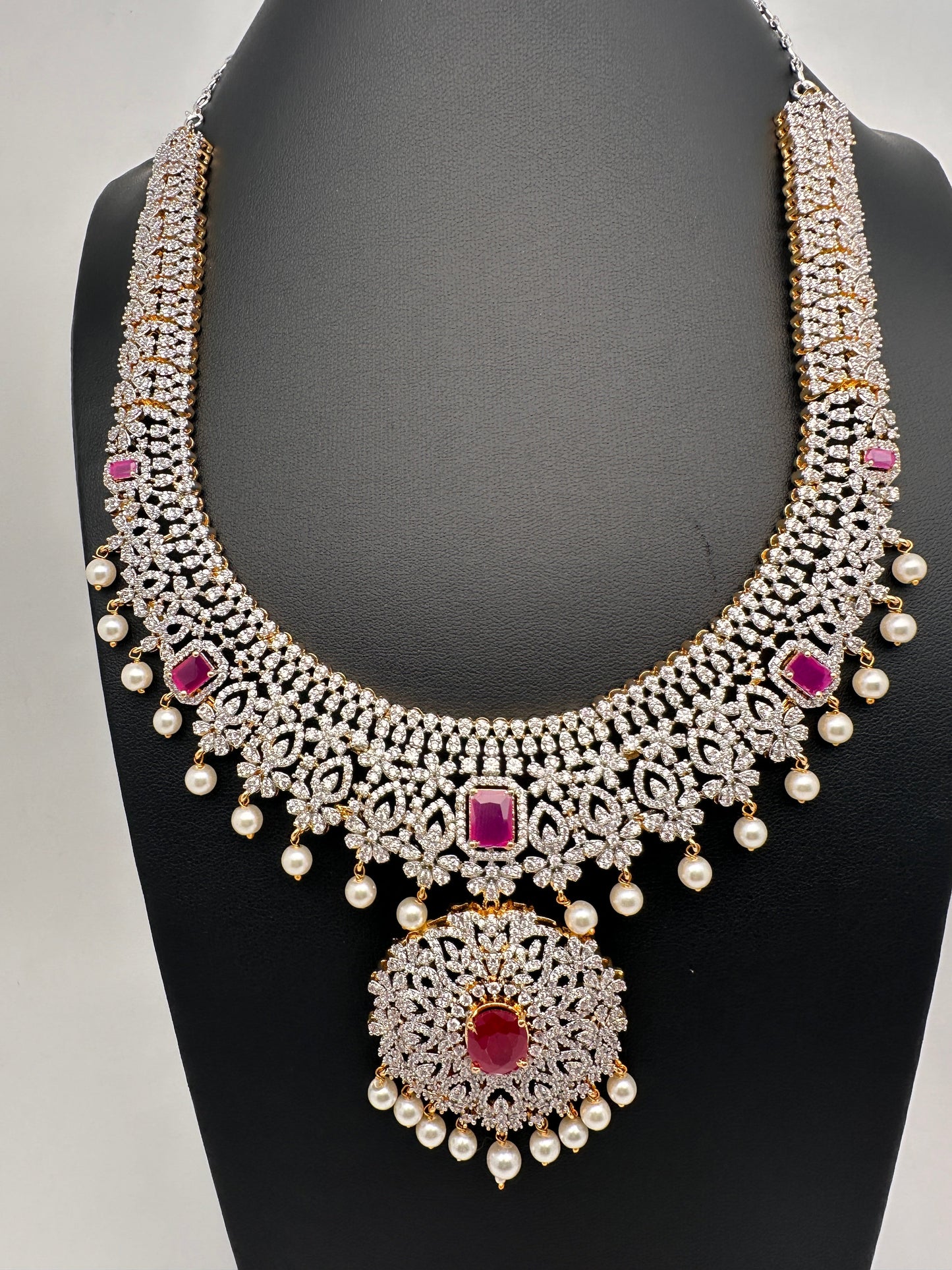 AD Ruby Pink Stone Short Necklace