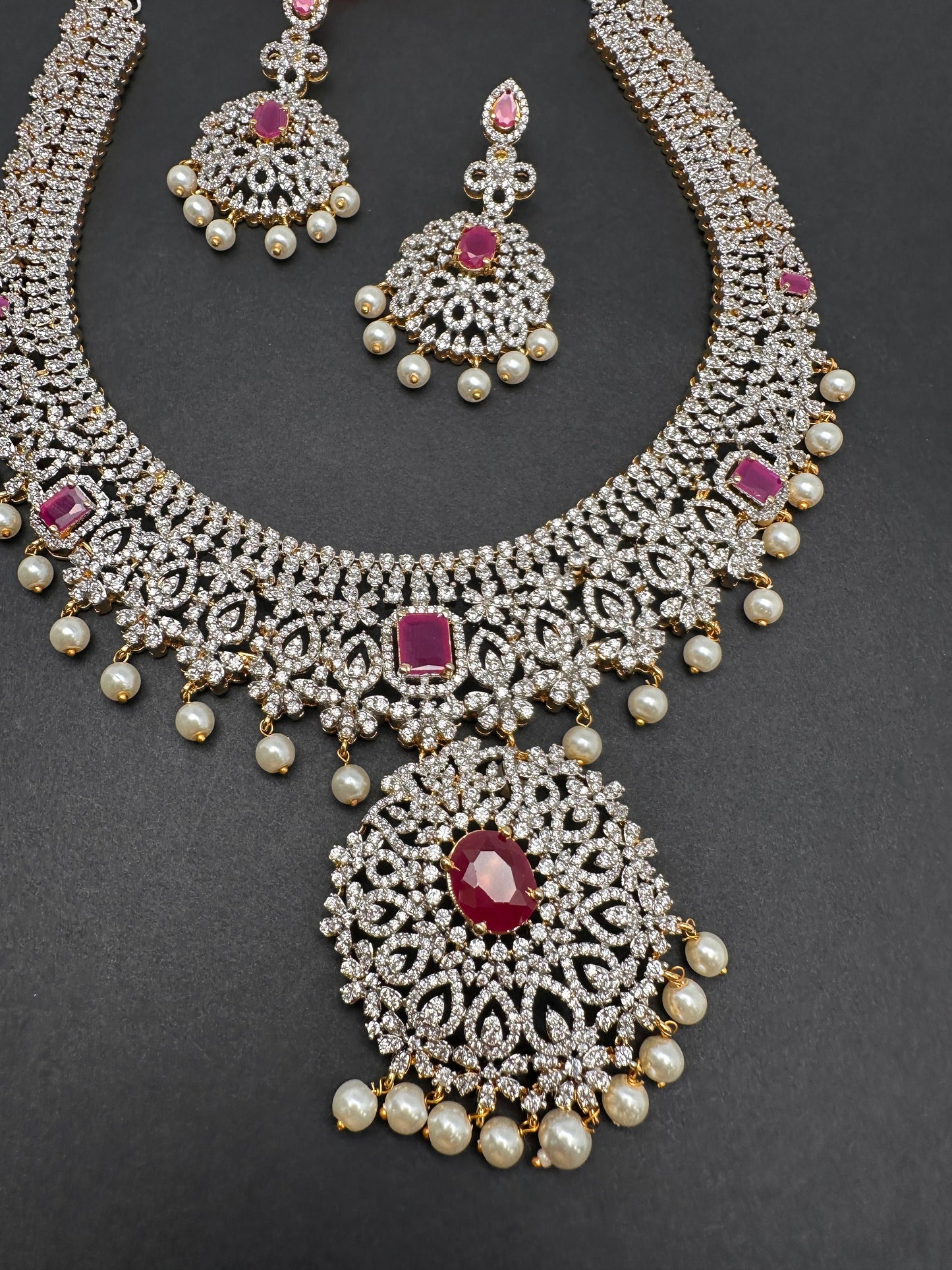 AD Ruby Pink Stone Short Necklace