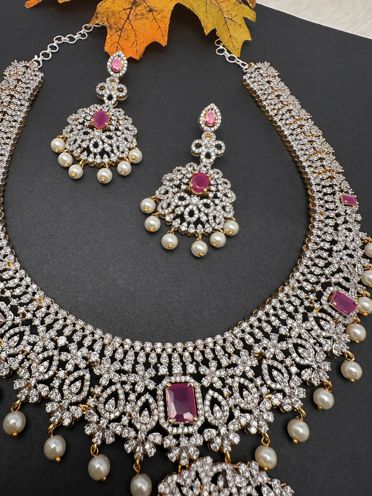 AD Ruby Pink Stone Short Necklace