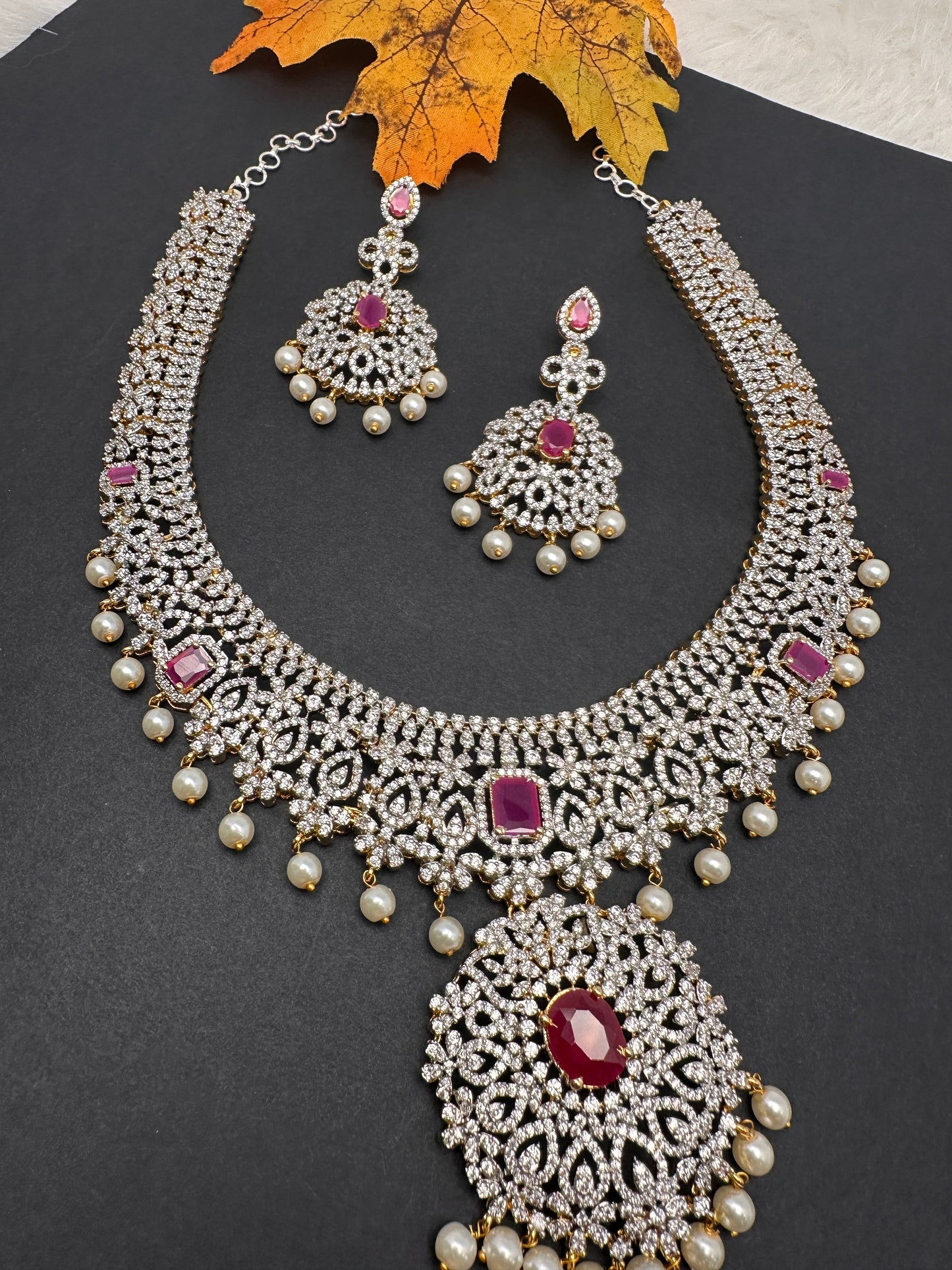 AD Ruby Pink Stone Short Necklace