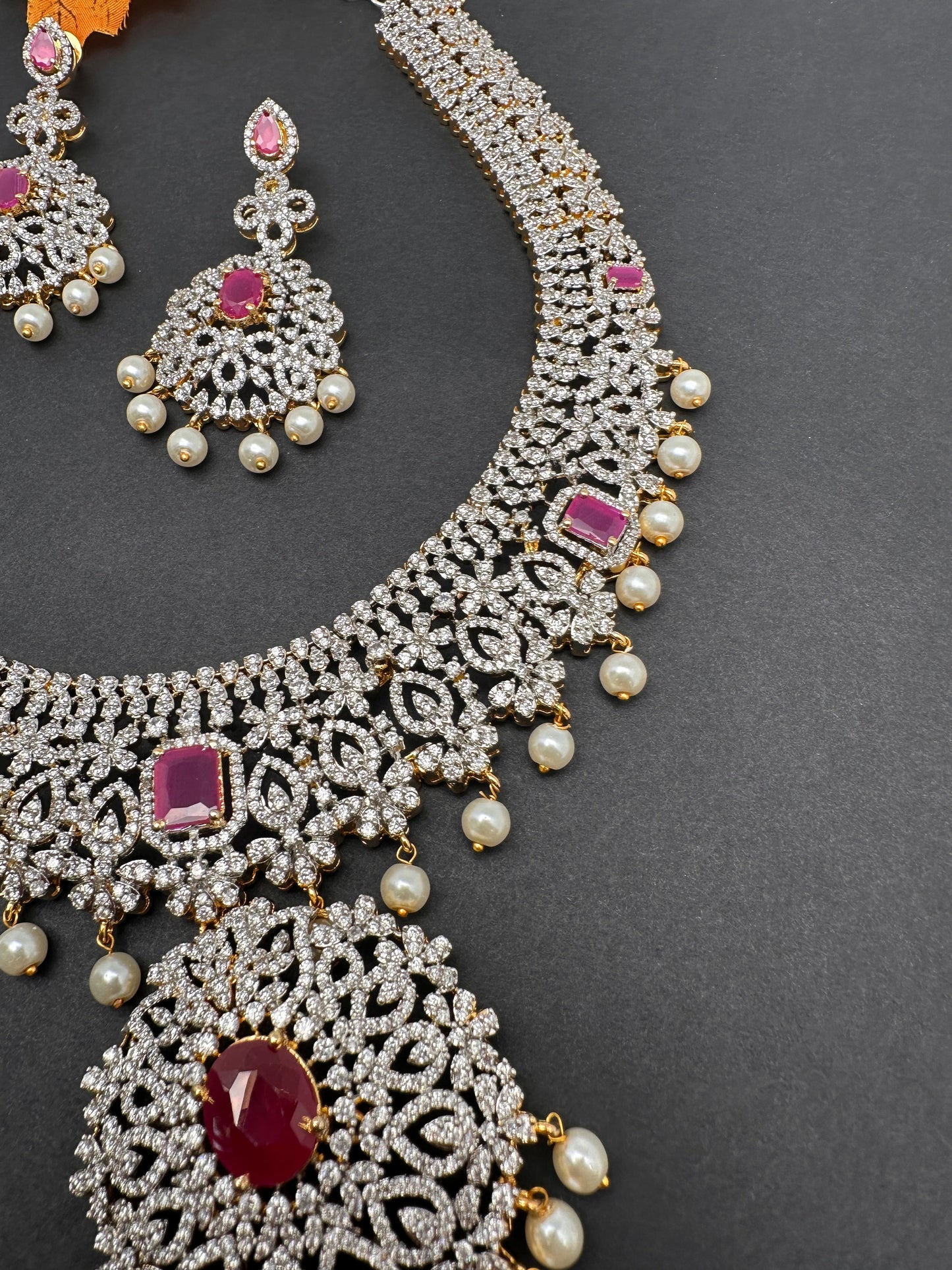 AD Ruby Pink Stone Short Necklace
