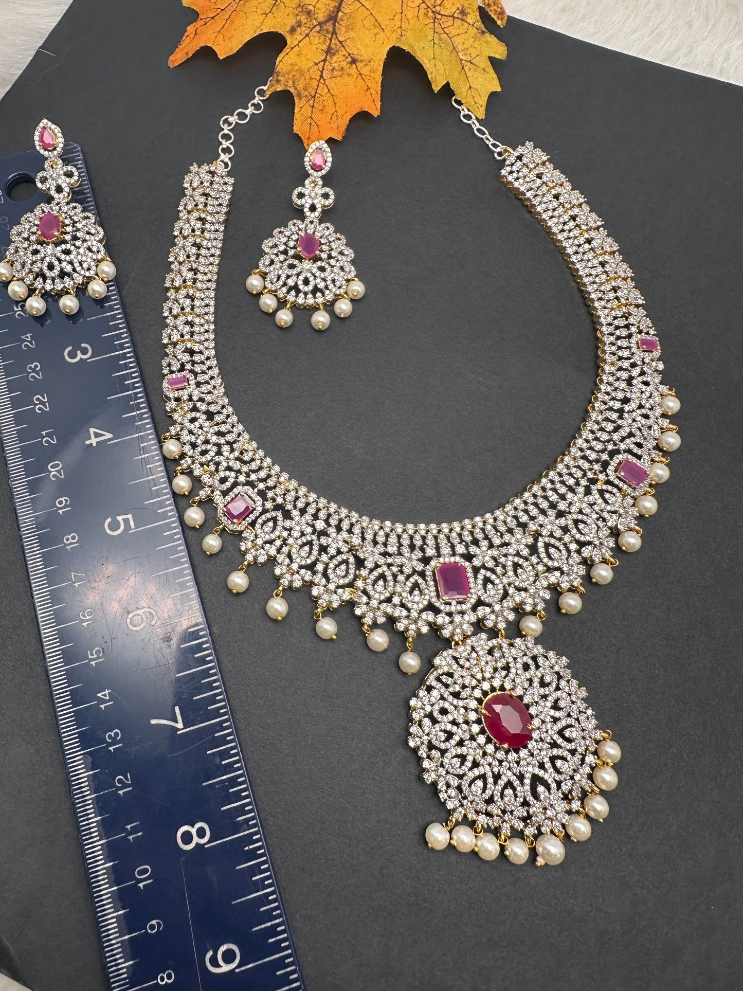 AD Ruby Pink Stone Short Necklace