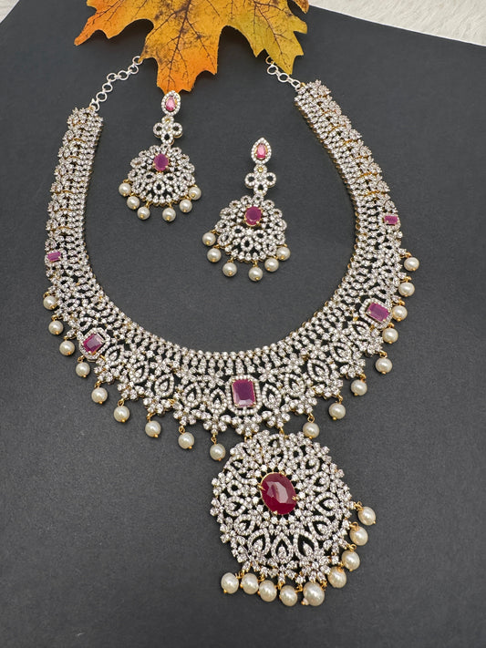 AD Ruby Pink Stone Short Necklace