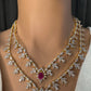 AD Diamond Finish Double Layer Color Short Necklace - Red