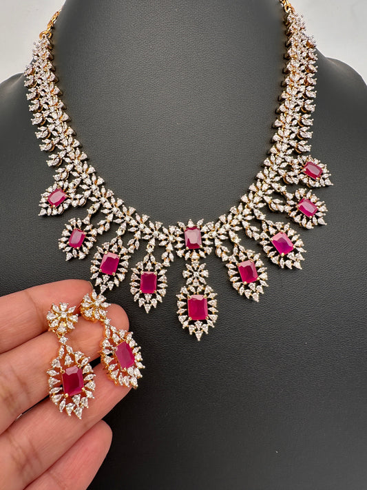 AD Dainty Color Short Necklace - Red