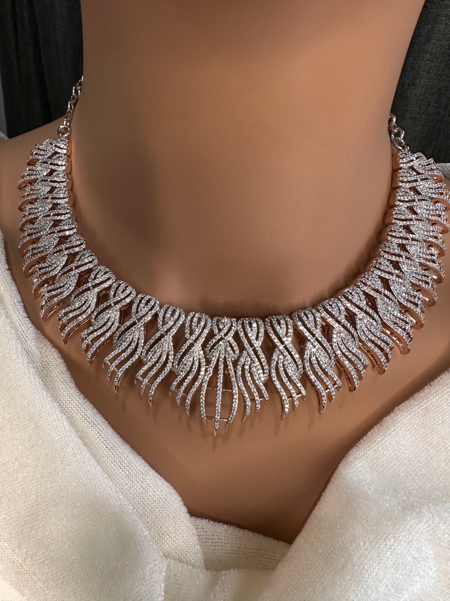 AD Neckline Rose Gold Neckline Statement Short Necklace