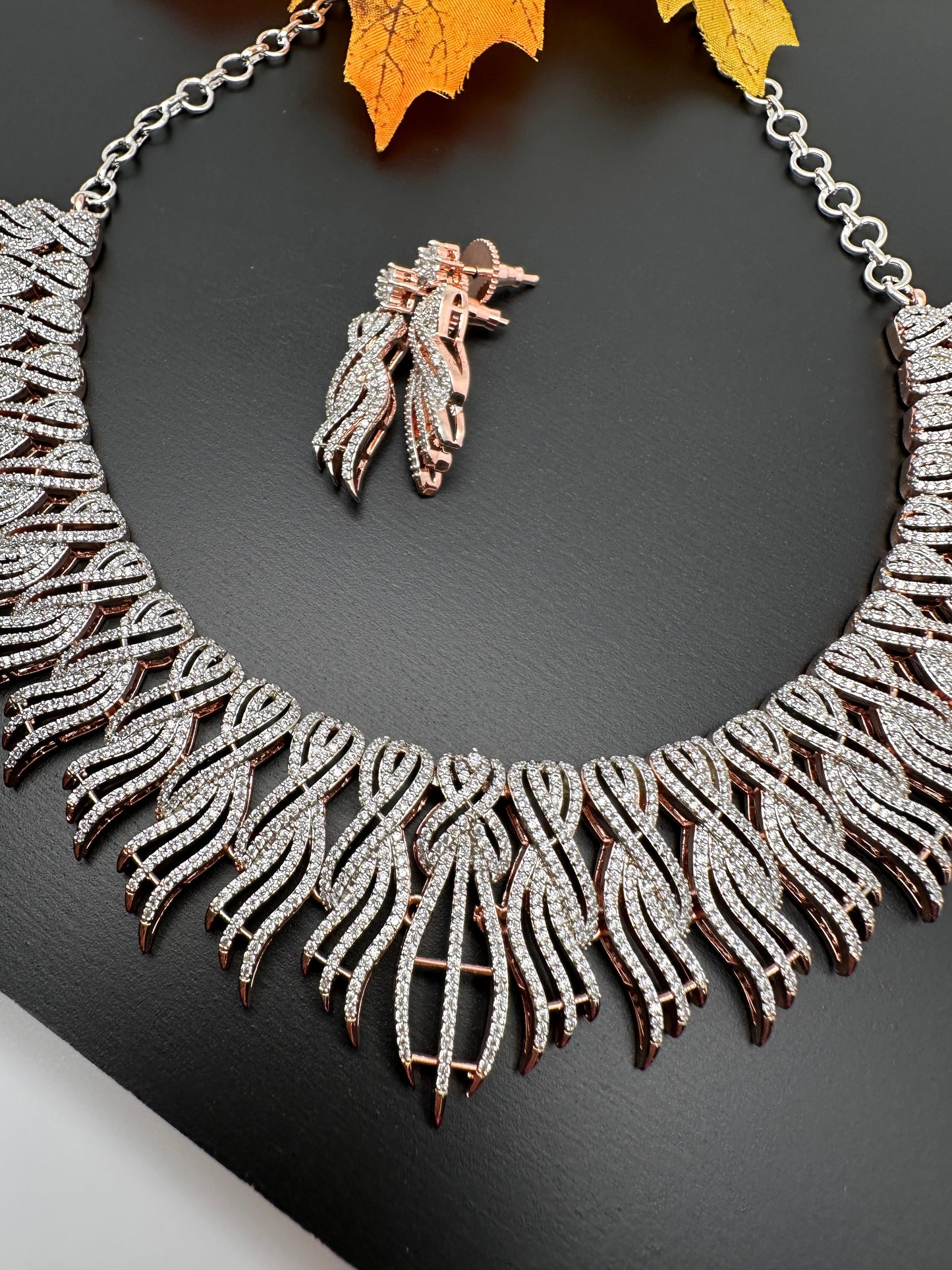 AD Neckline Rose Gold Neckline Statement Short Necklace