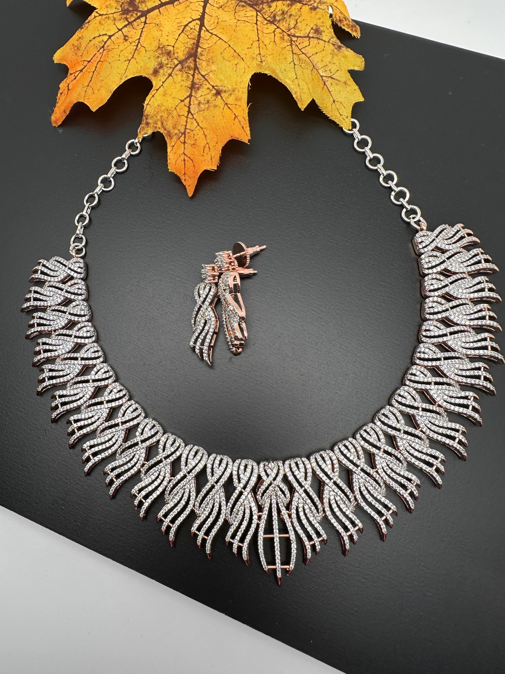 AD Neckline Rose Gold Neckline Statement Short Necklace