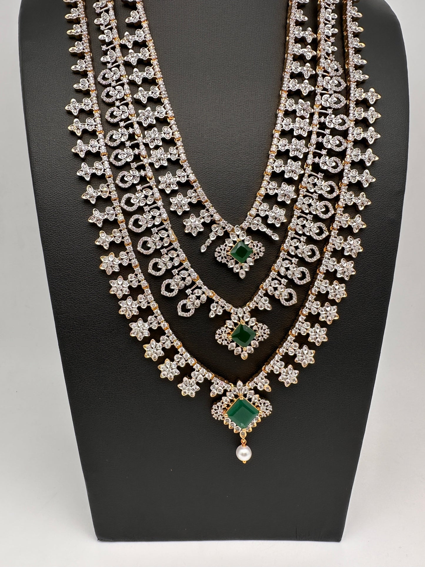 AD Emerald Multi Layer Long Necklace
