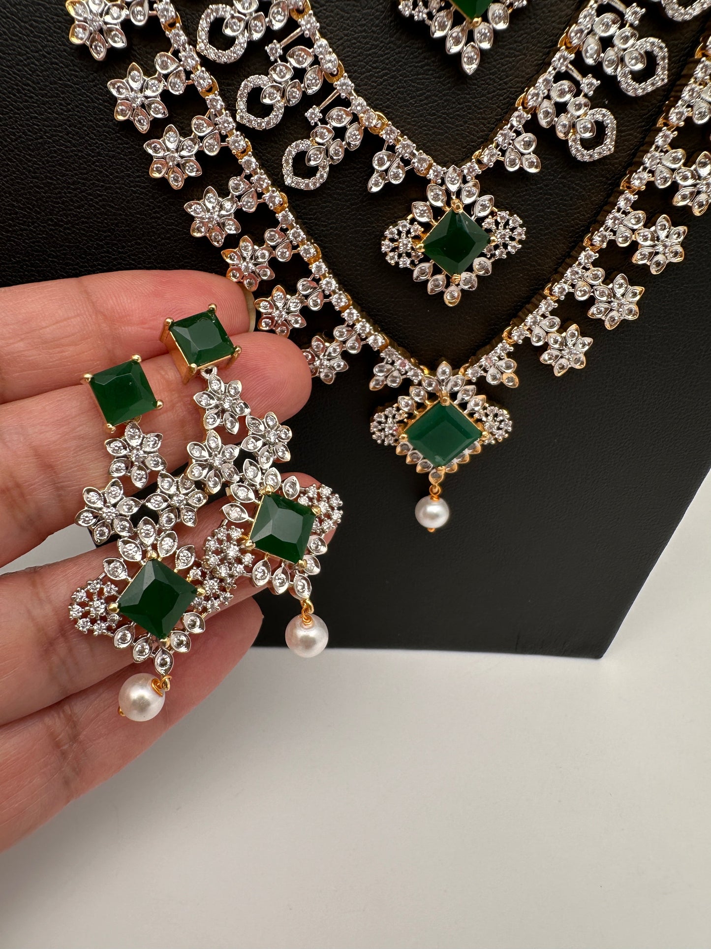 AD Emerald Multi Layer Long Necklace