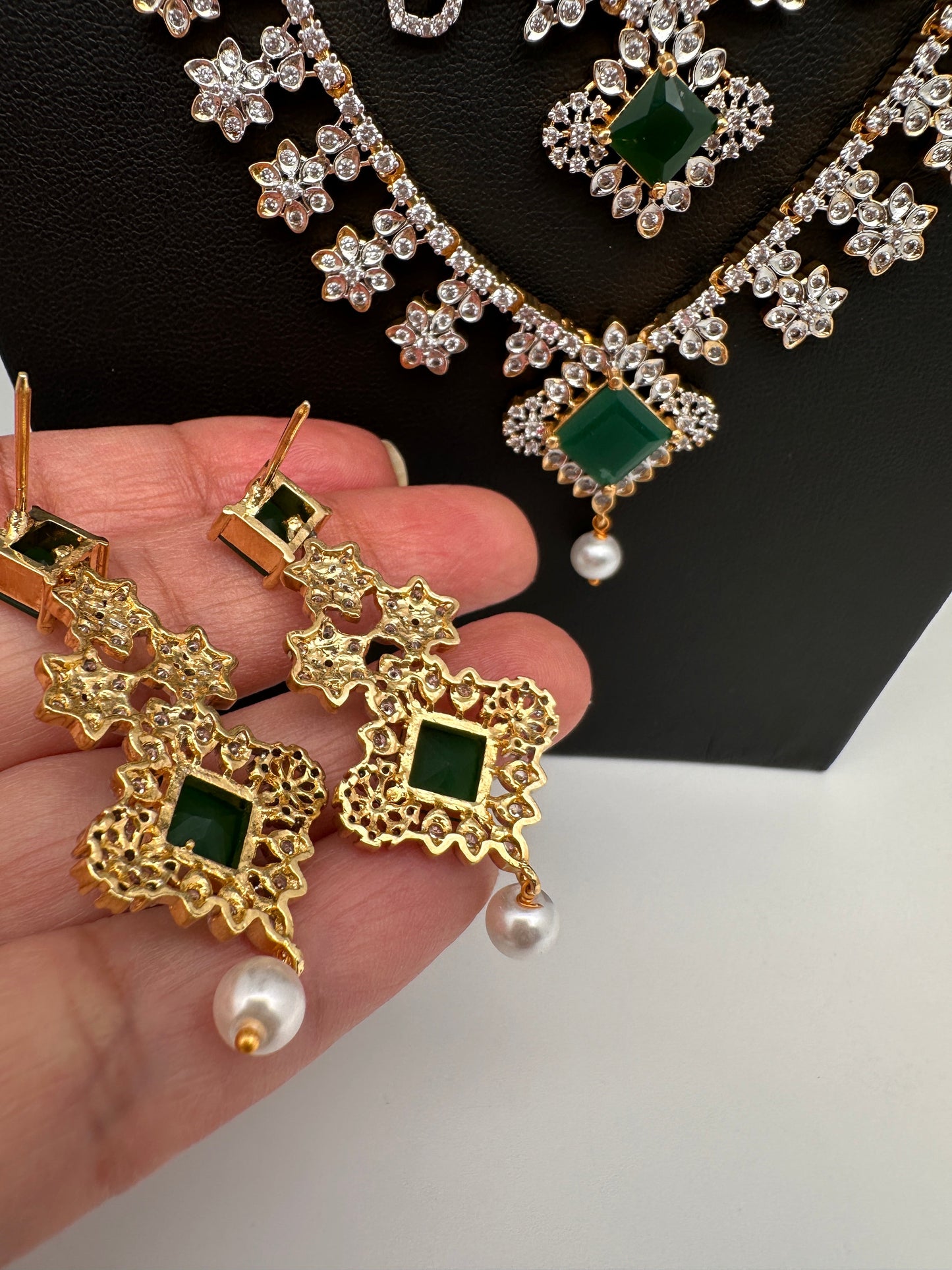 AD Emerald Multi Layer Long Necklace