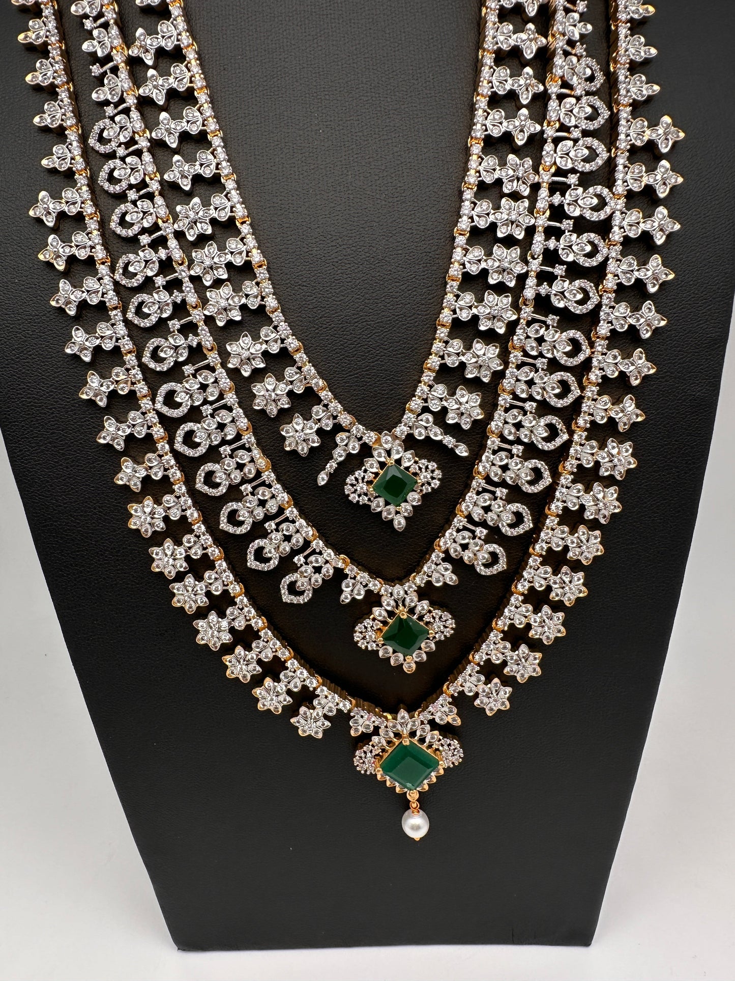 AD Emerald Multi Layer Long Necklace
