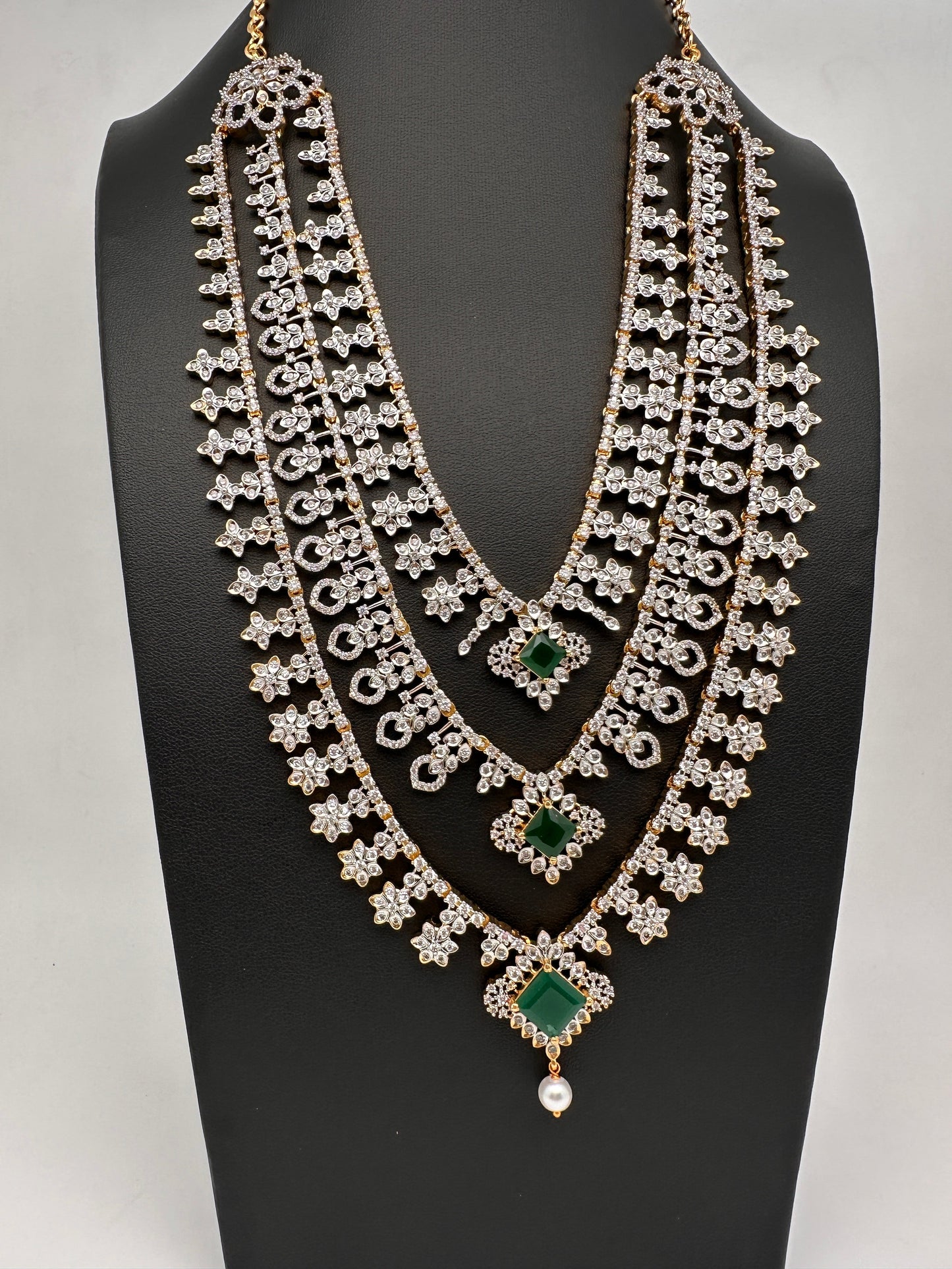 AD Emerald Multi Layer Long Necklace