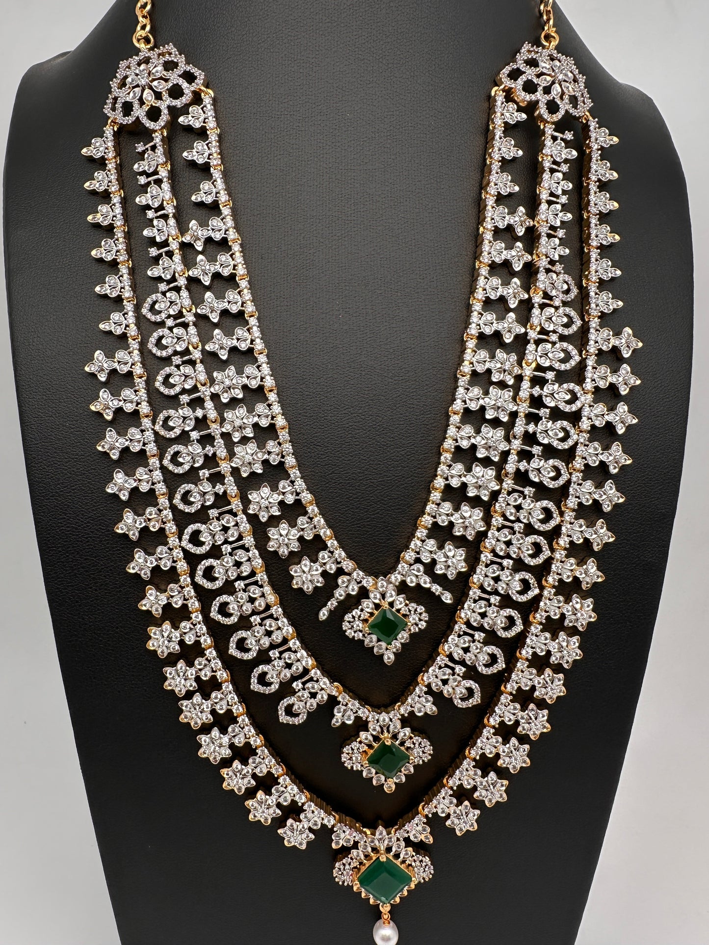 AD Emerald Multi Layer Long Necklace