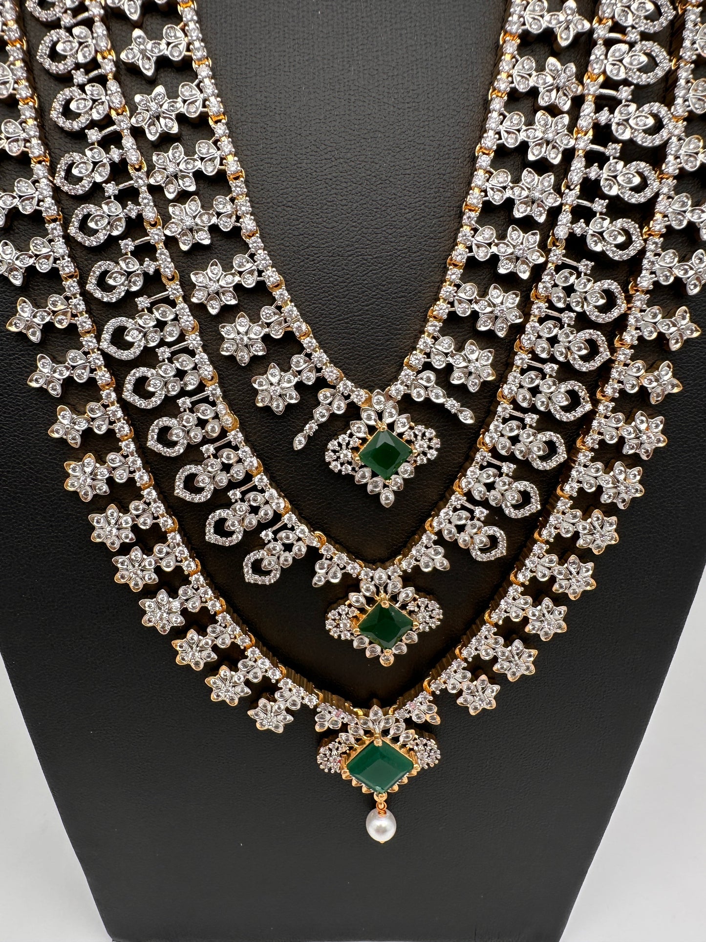 AD Emerald Multi Layer Long Necklace