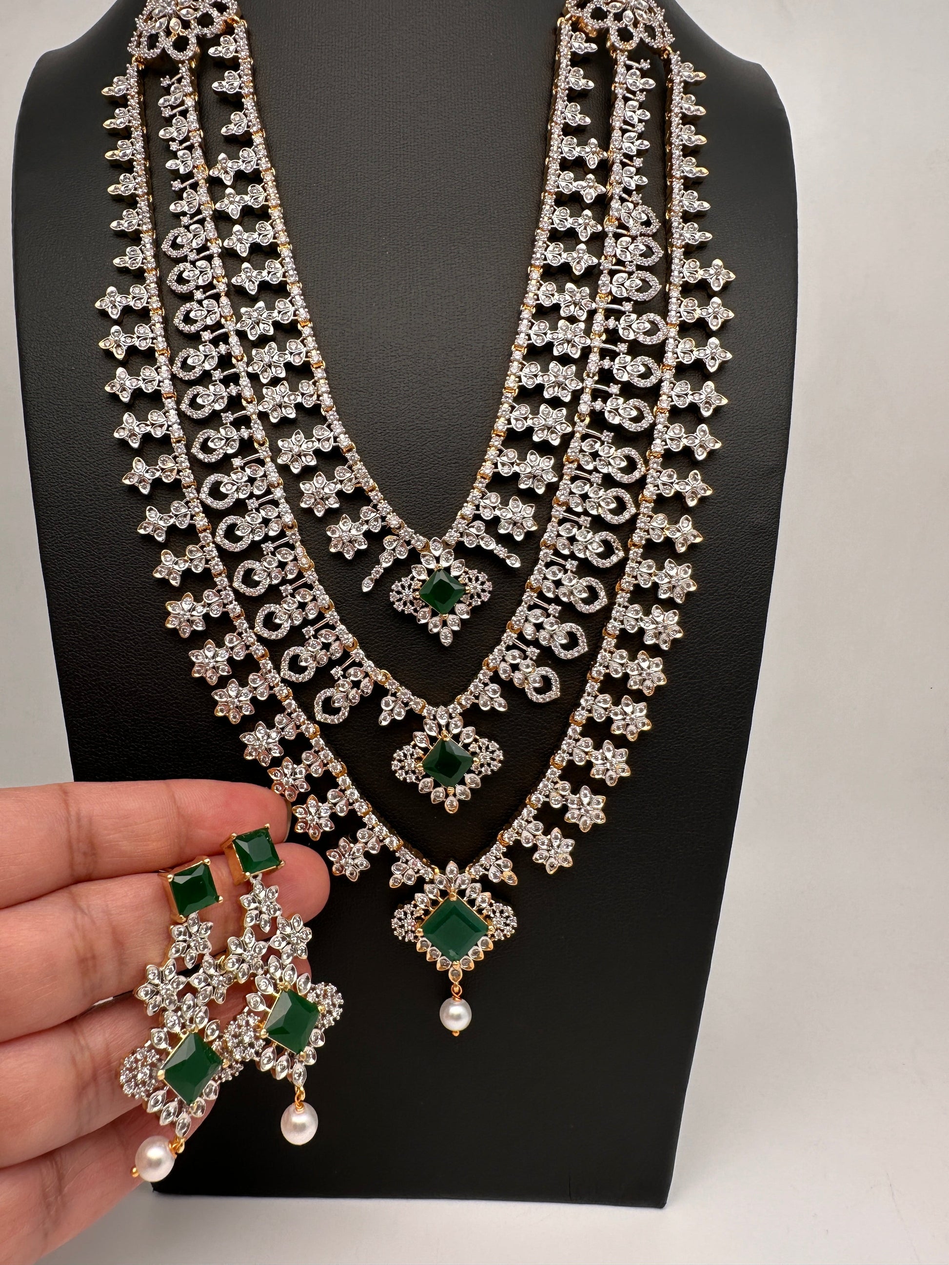 AD Emerald Multi Layer Long Necklace