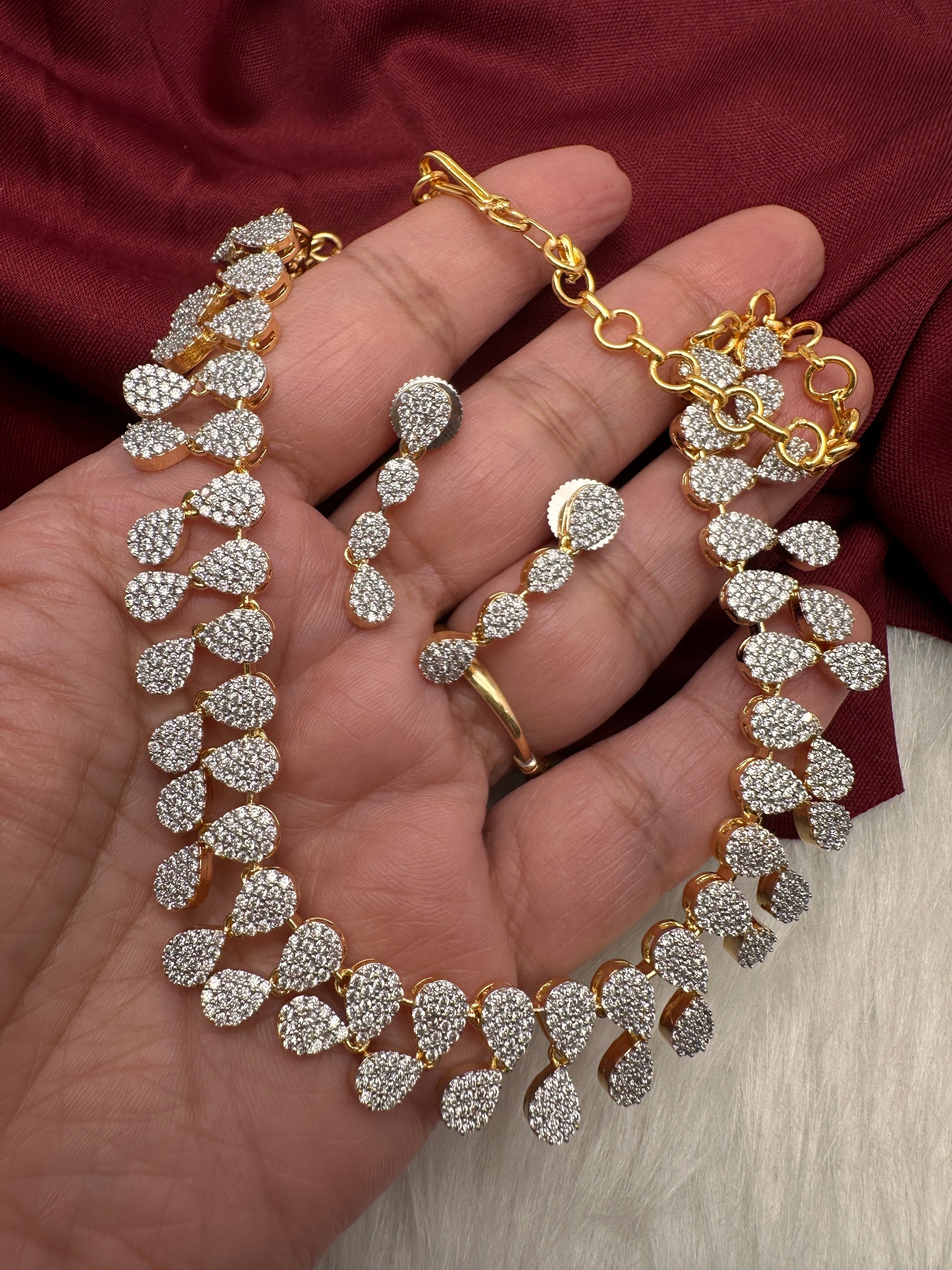 Silver Finish AD Dainty Short Necklace - Gold