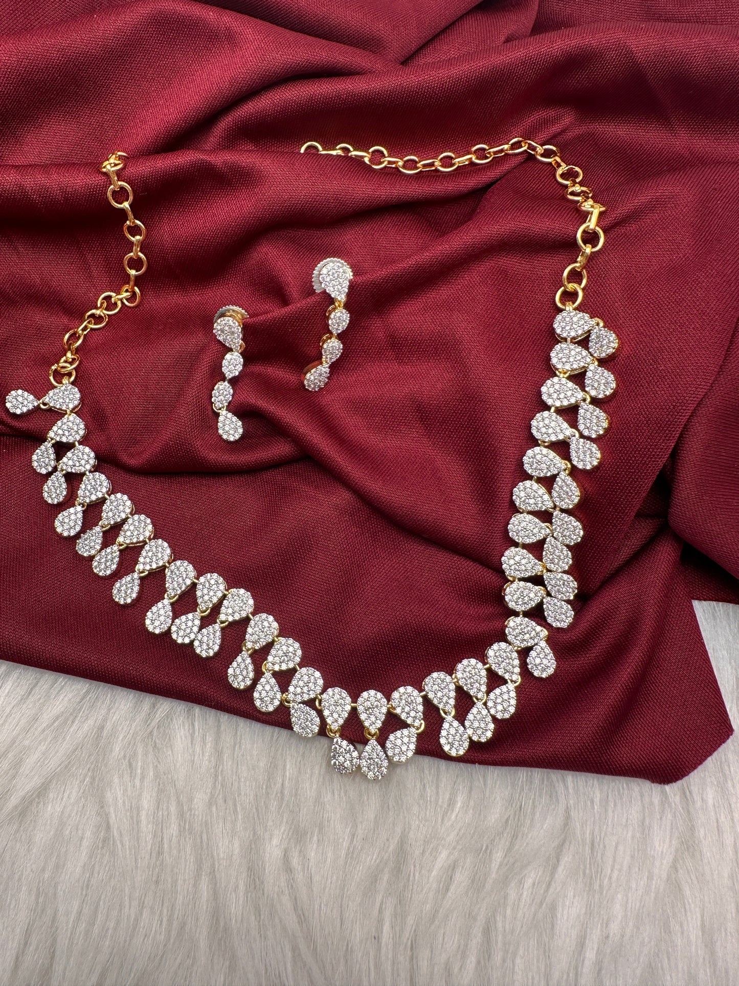 Silver Finish AD Dainty Short Necklace - Gold