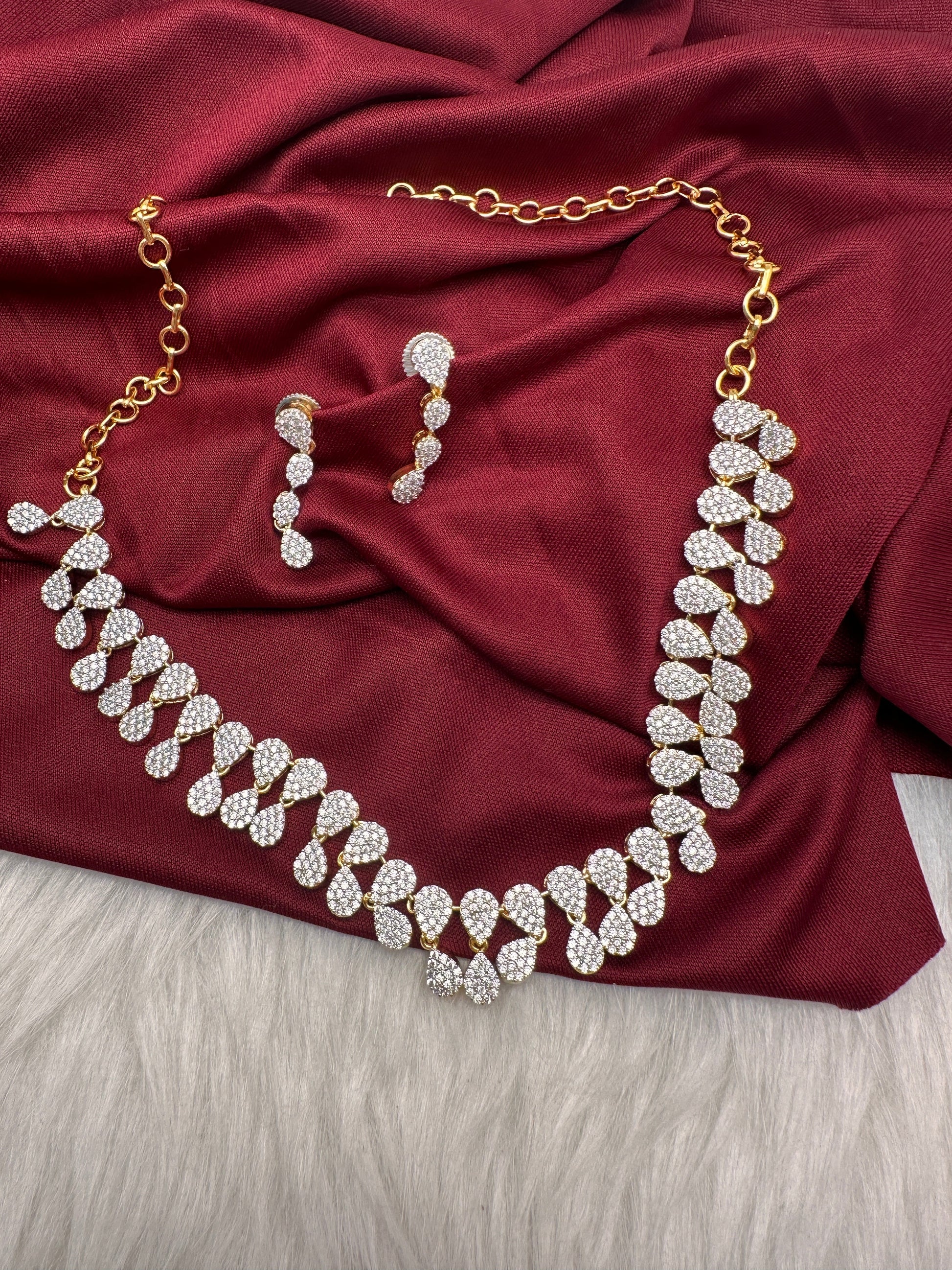 Silver Finish AD Dainty Short Necklace - Gold