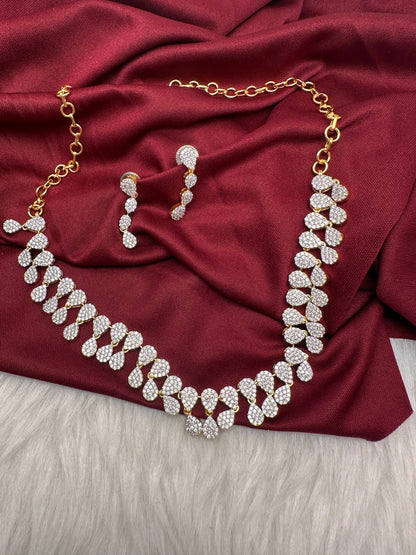 Silver Finish AD Dainty Short Necklace - Gold