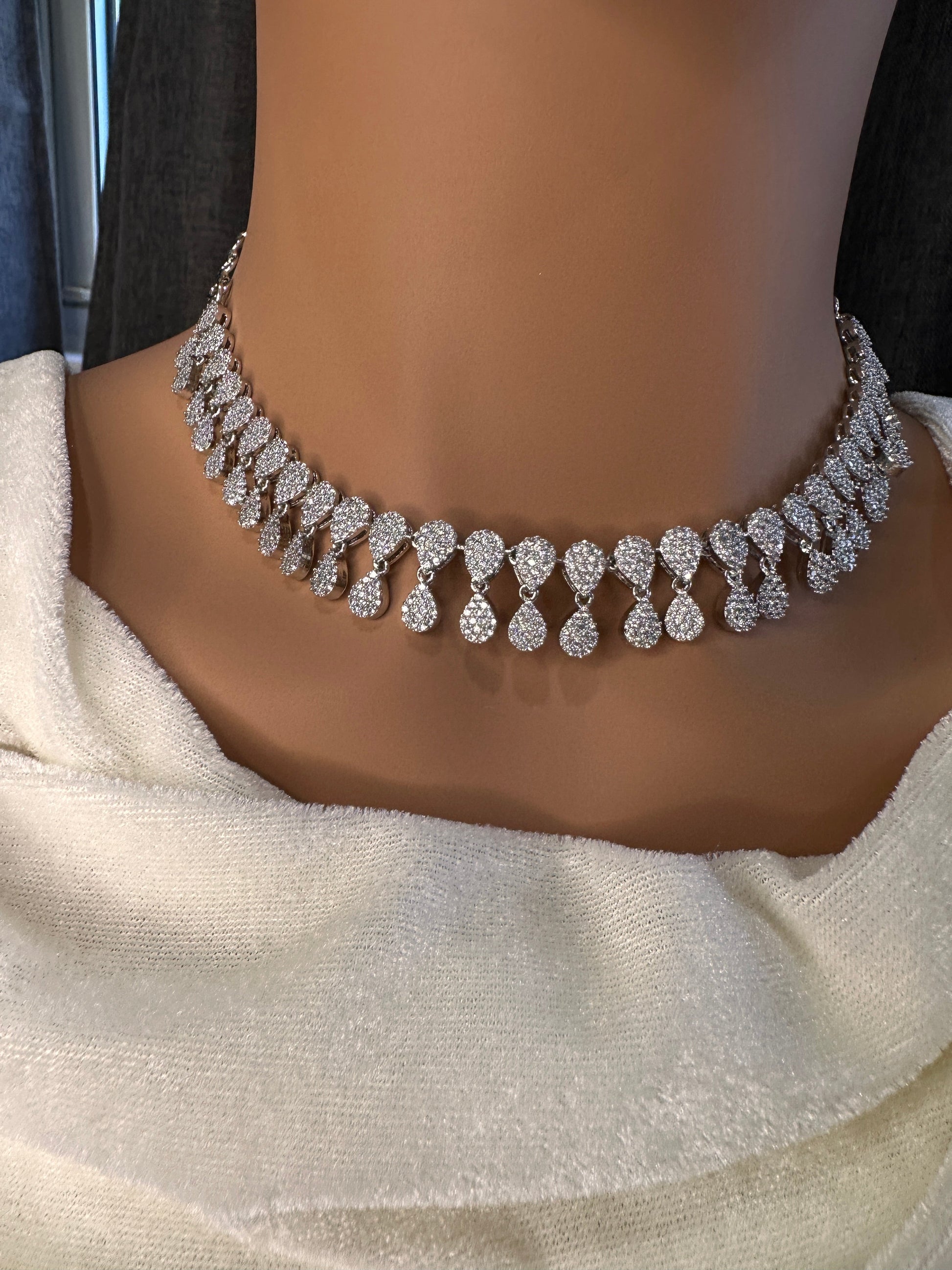 Silver Finish AD Dainty Short Necklace - Silver