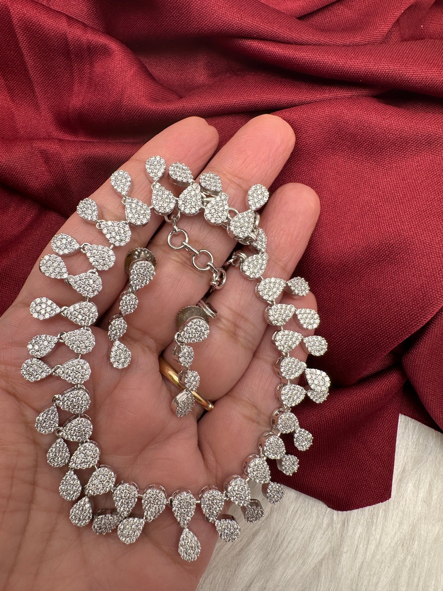 Silver Finish AD Dainty Short Necklace - Silver