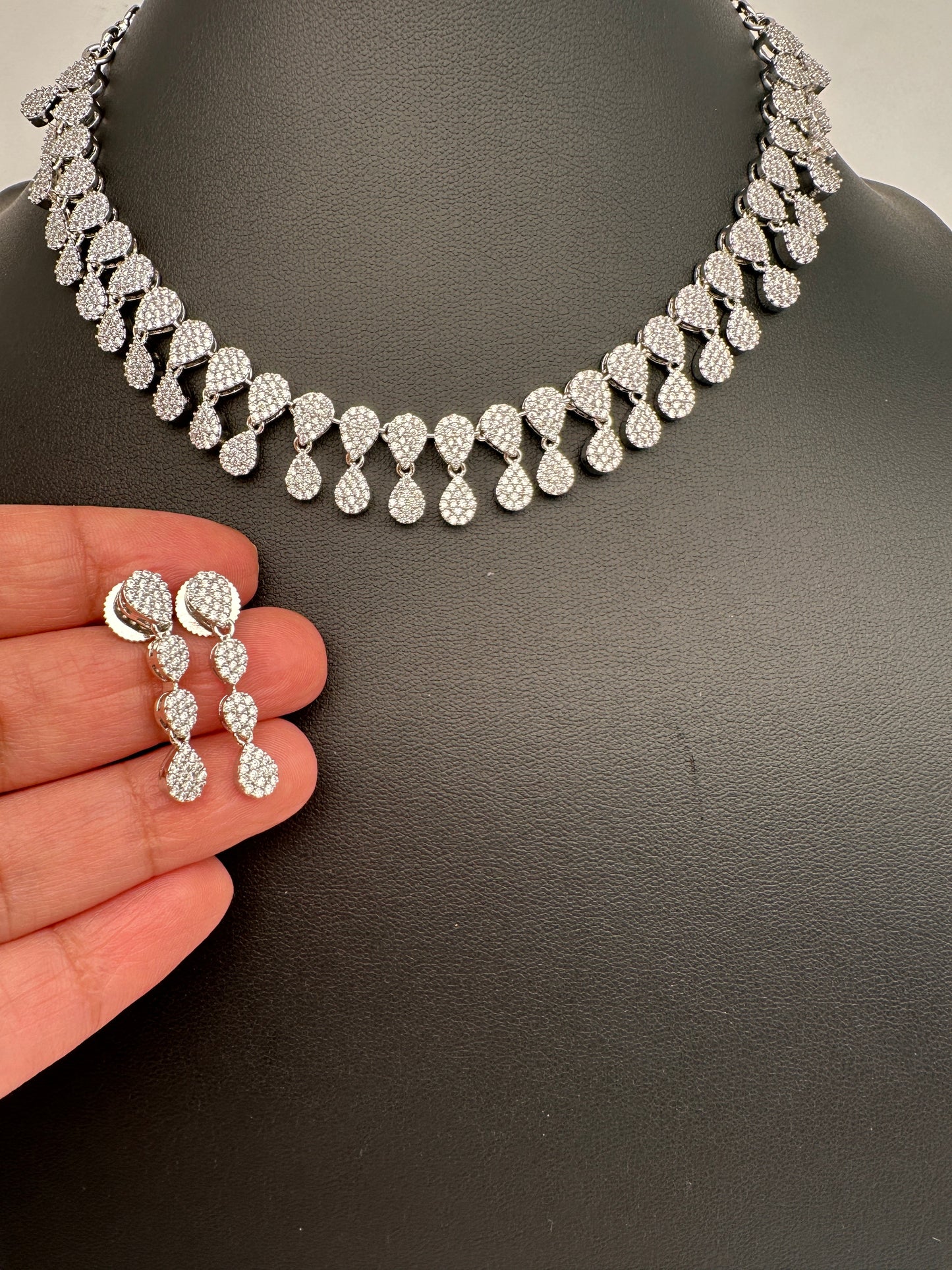 Silver Finish AD Dainty Short Necklace - Silver