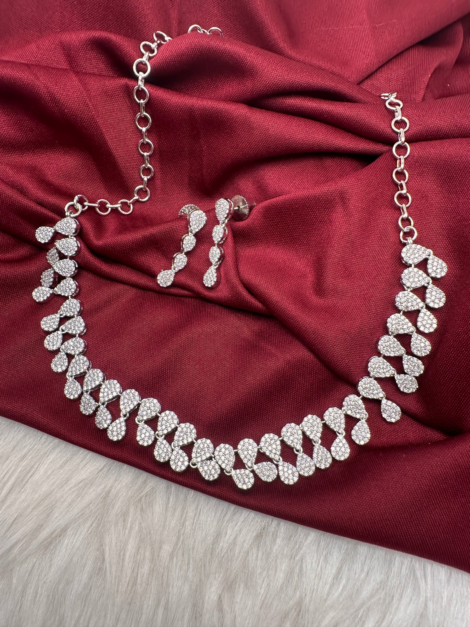 Silver Finish AD Dainty Short Necklace - Silver