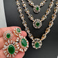 Multi Layer Teen Lada Long Color Stone AD Doublet Necklace - Green